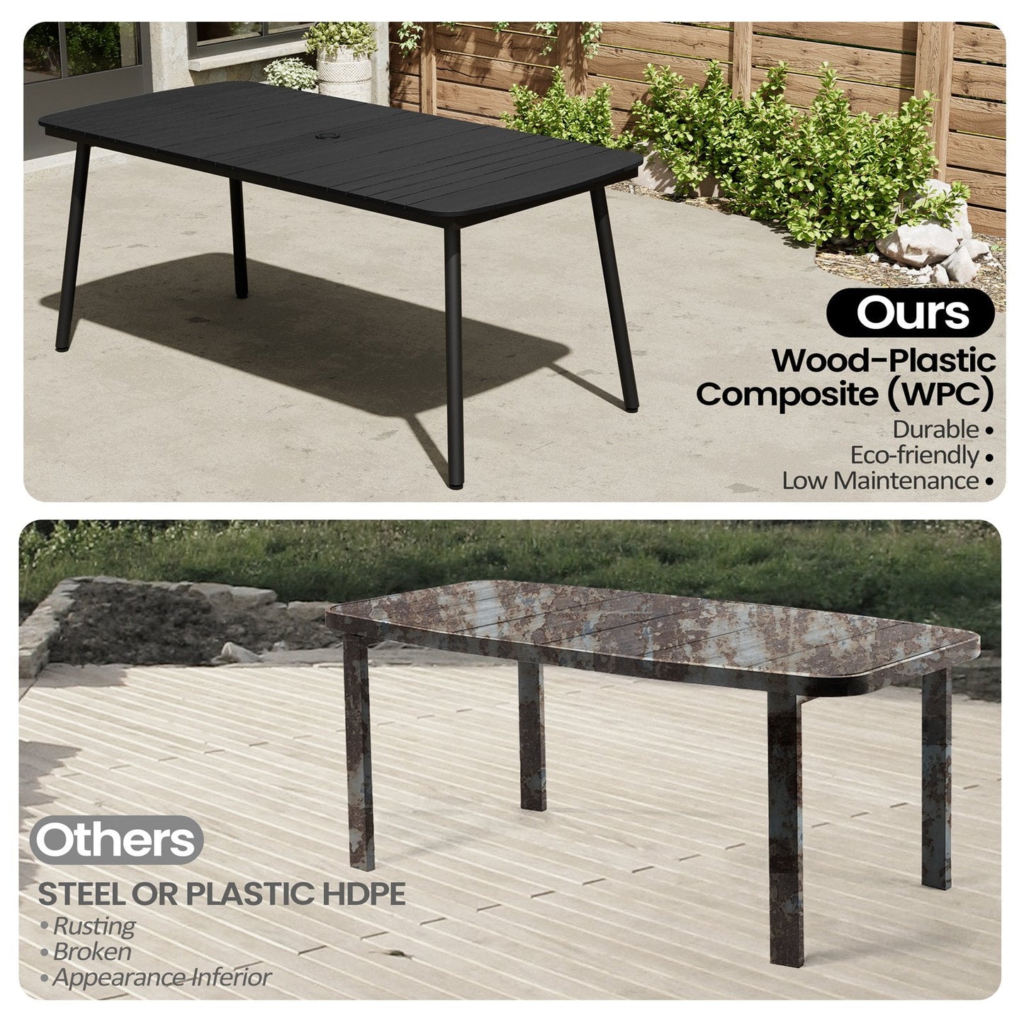 7/9-Piece Aluminum Dining Set with Umbrella Hole & Stackable Chairs