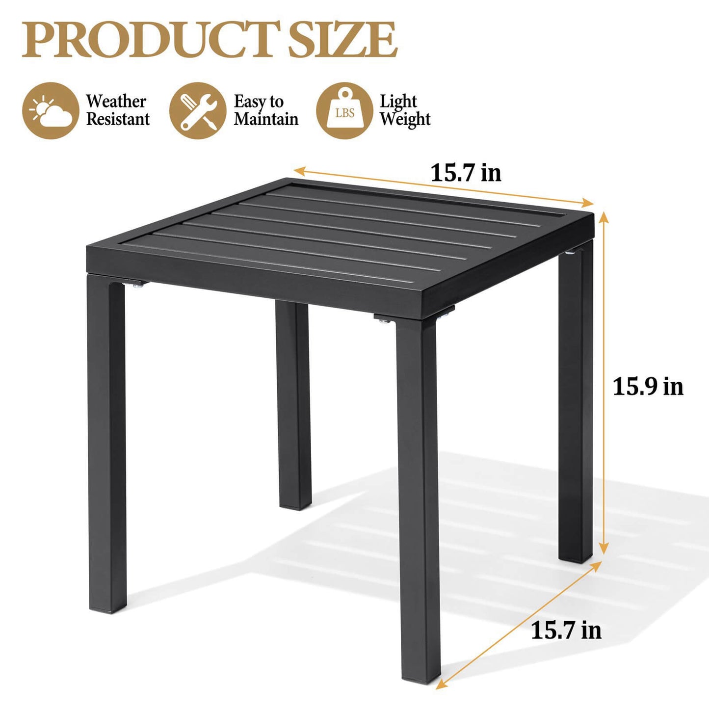 16x16" Square Metal Outdoor Side Table