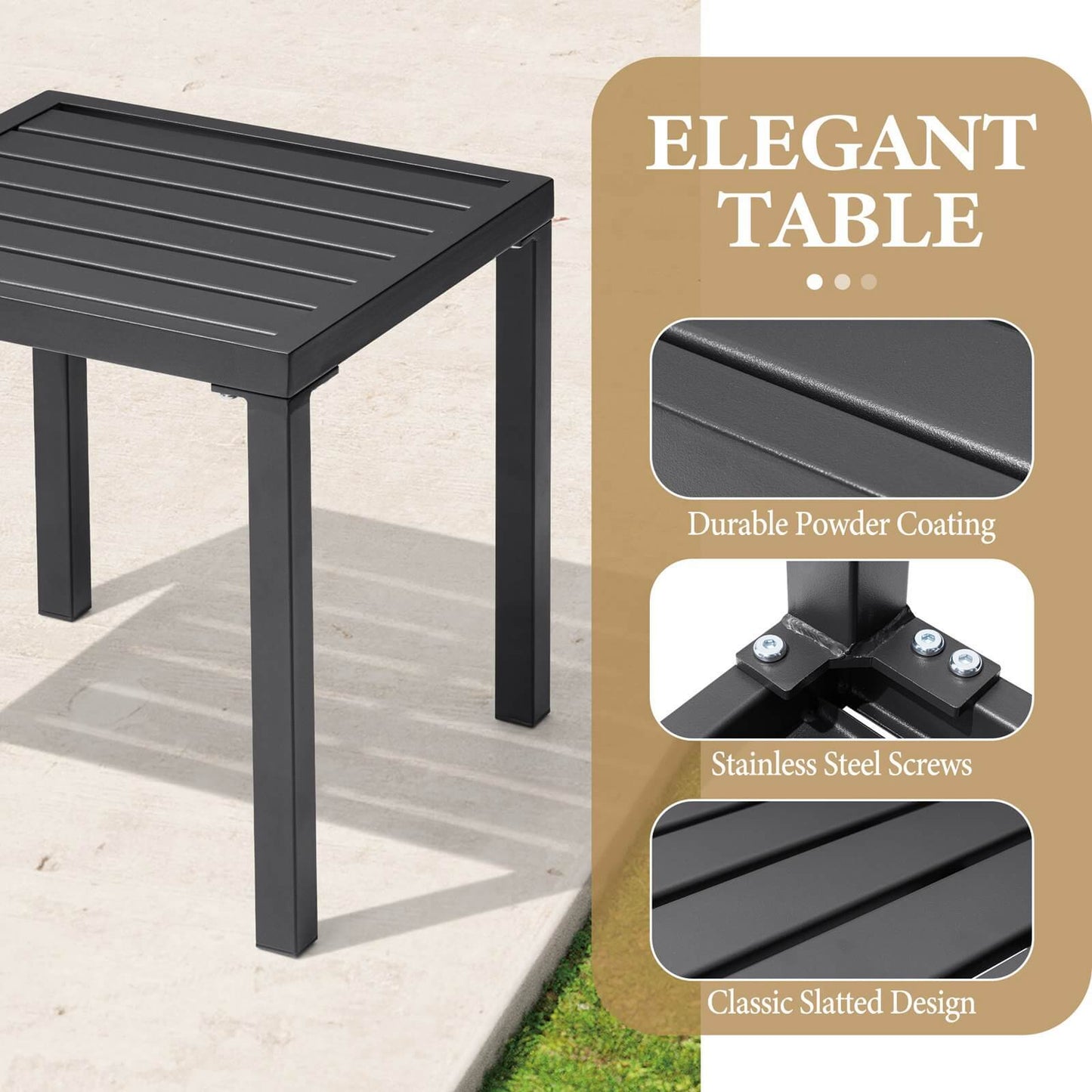 16x16" Square Metal Outdoor Side Table