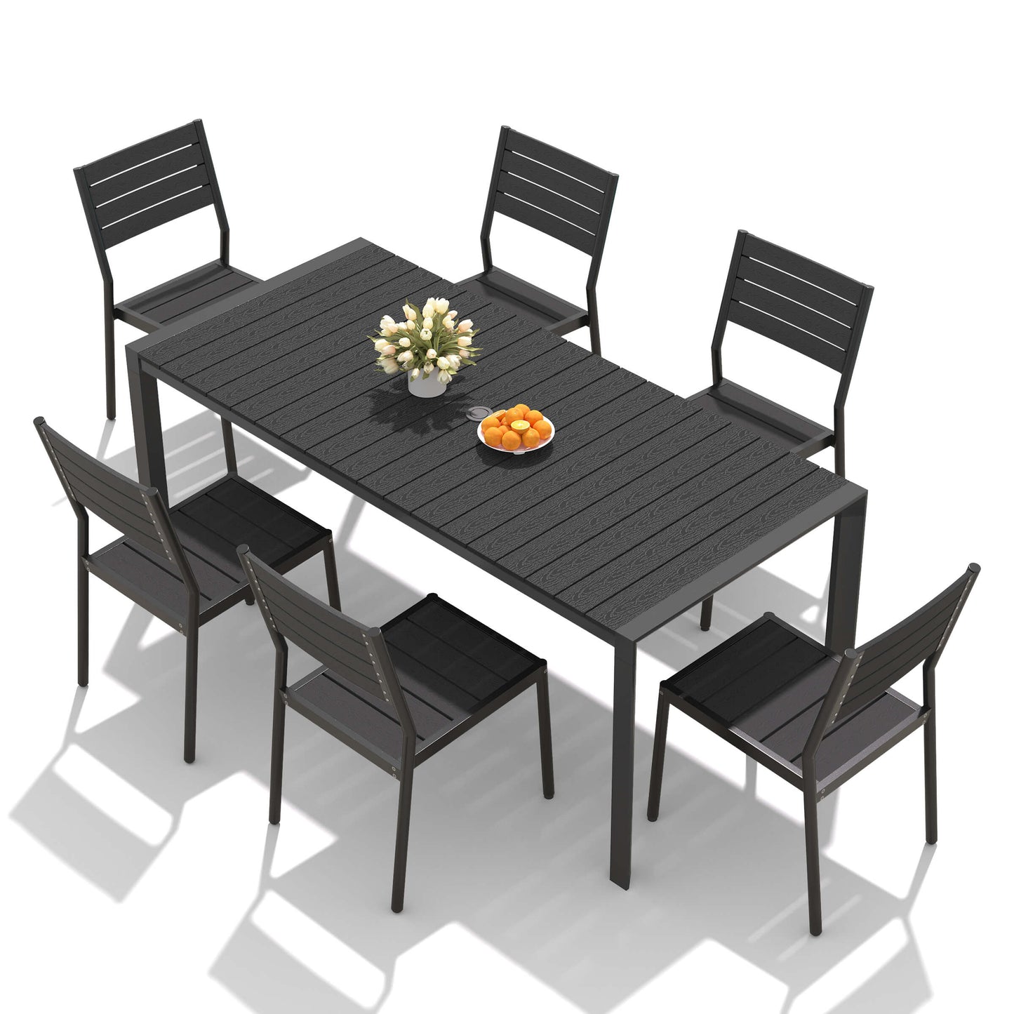 Aluminum Outdoor Dining Set with Umbrella Hole & Stackable Chairs