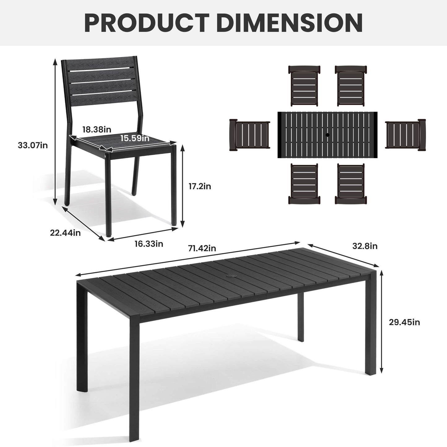 Aluminum Outdoor Dining Set with Umbrella Hole & Stackable Chairs