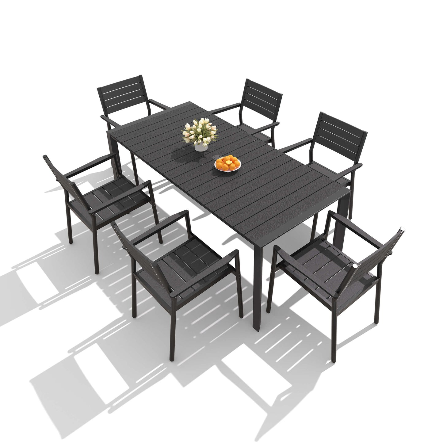 Aluminum Outdoor Dining Set with Umbrella Hole & Stackable Chairs