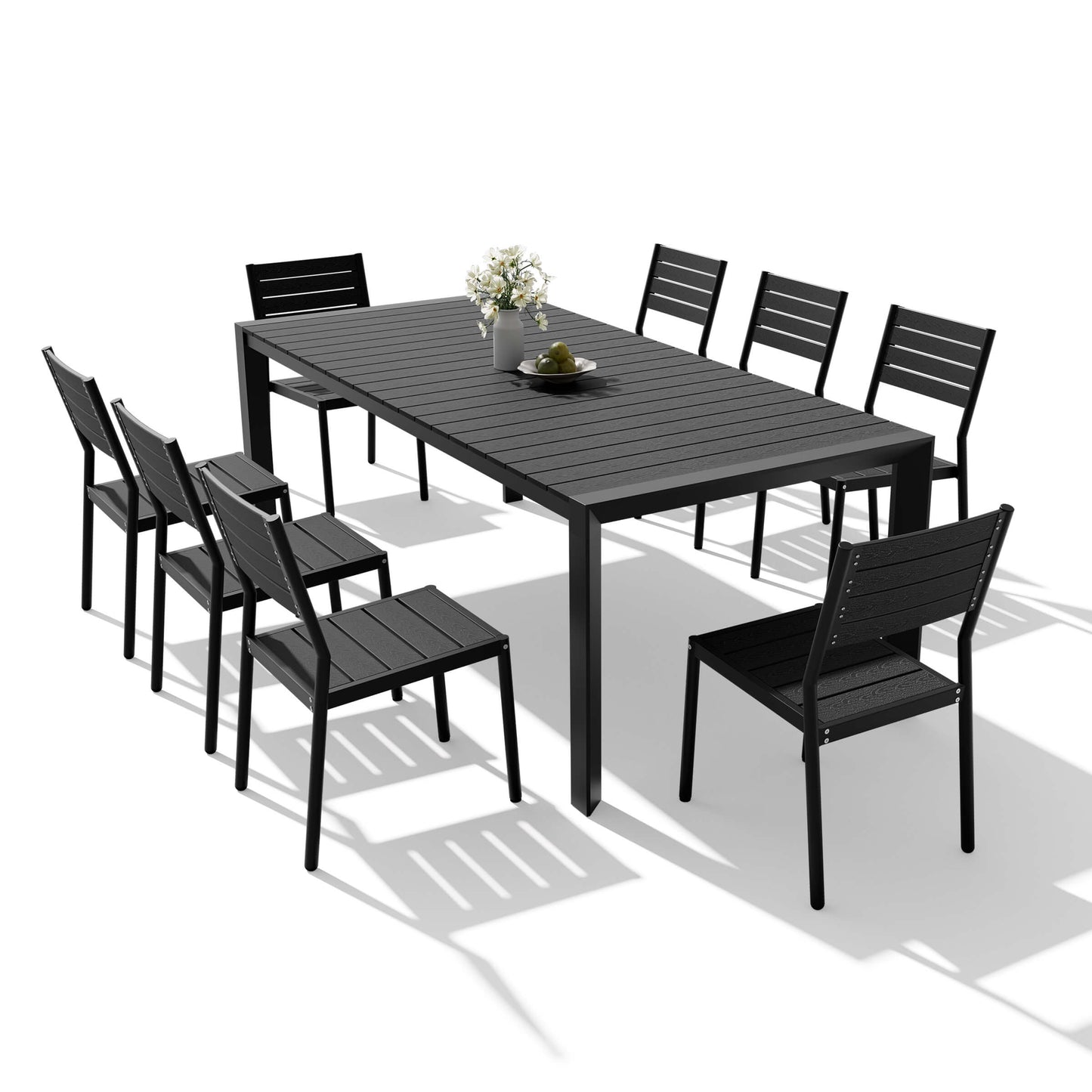 Aluminum Outdoor Dining Set with Umbrella Hole & Stackable Chairs