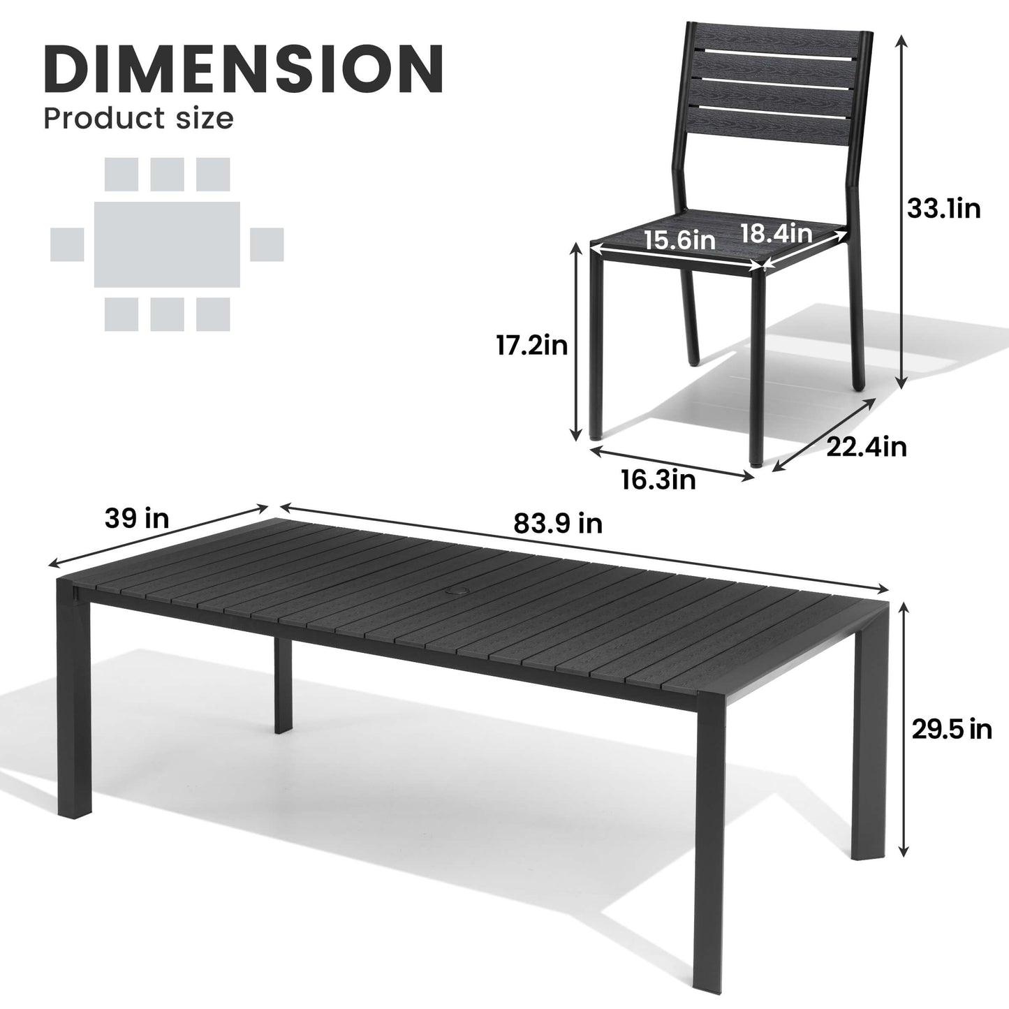 Aluminum Outdoor Dining Set with Umbrella Hole & Stackable Chairs