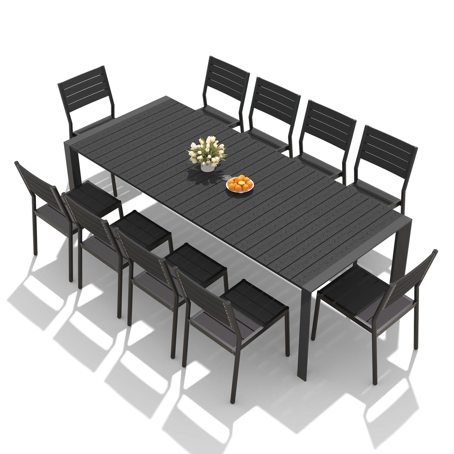 Aluminum Outdoor Dining Set with Umbrella Hole & Stackable Chairs
