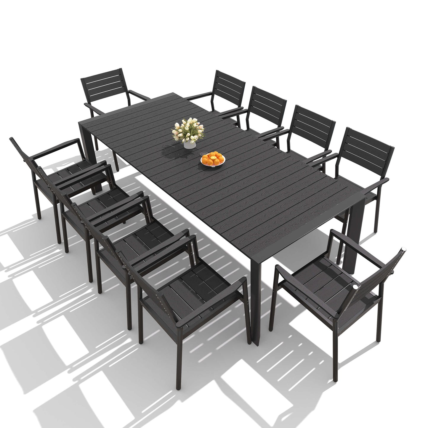 Aluminum Outdoor Dining Set with Umbrella Hole & Stackable Chairs
