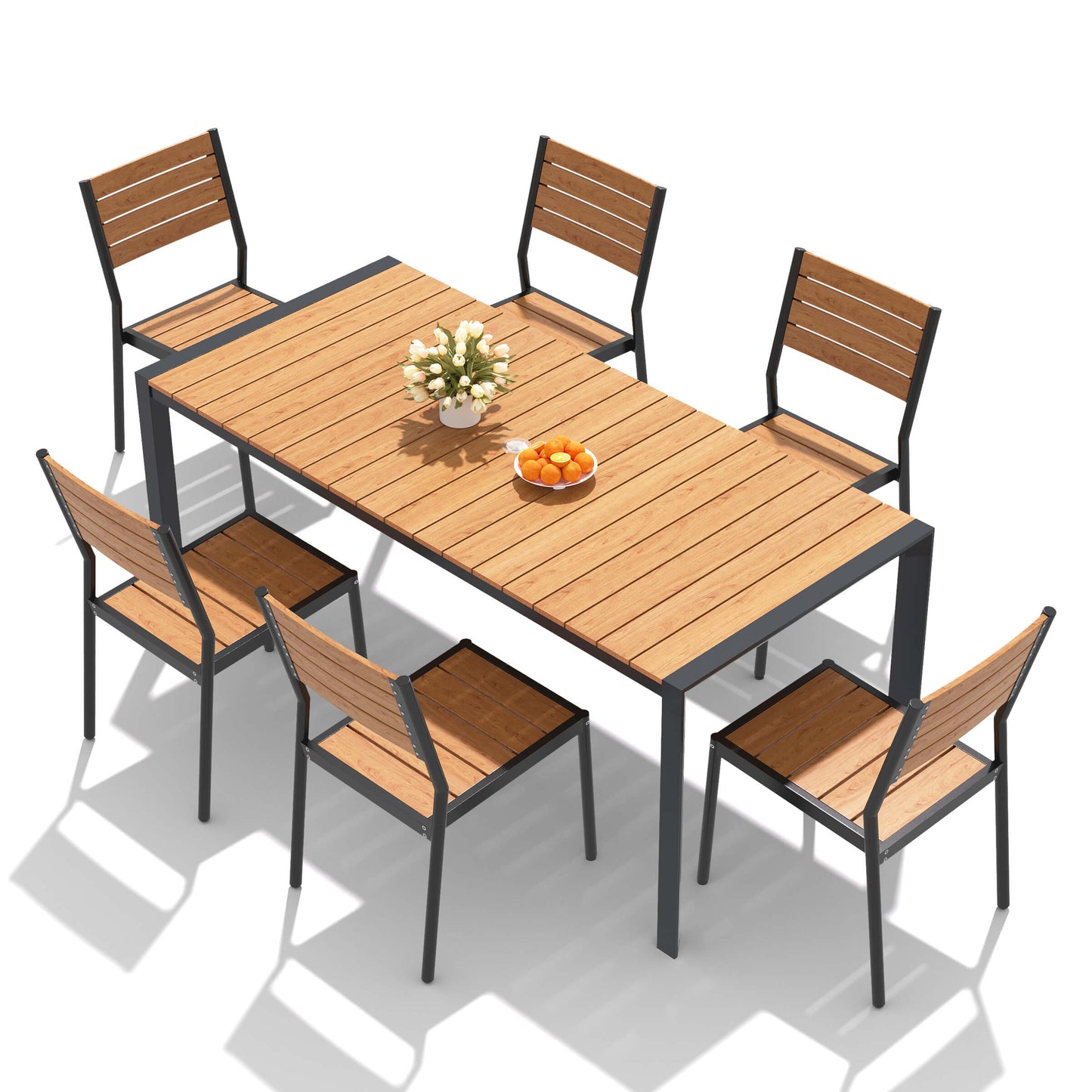 Aluminum Outdoor Dining Set with Umbrella Hole & Stackable Chairs