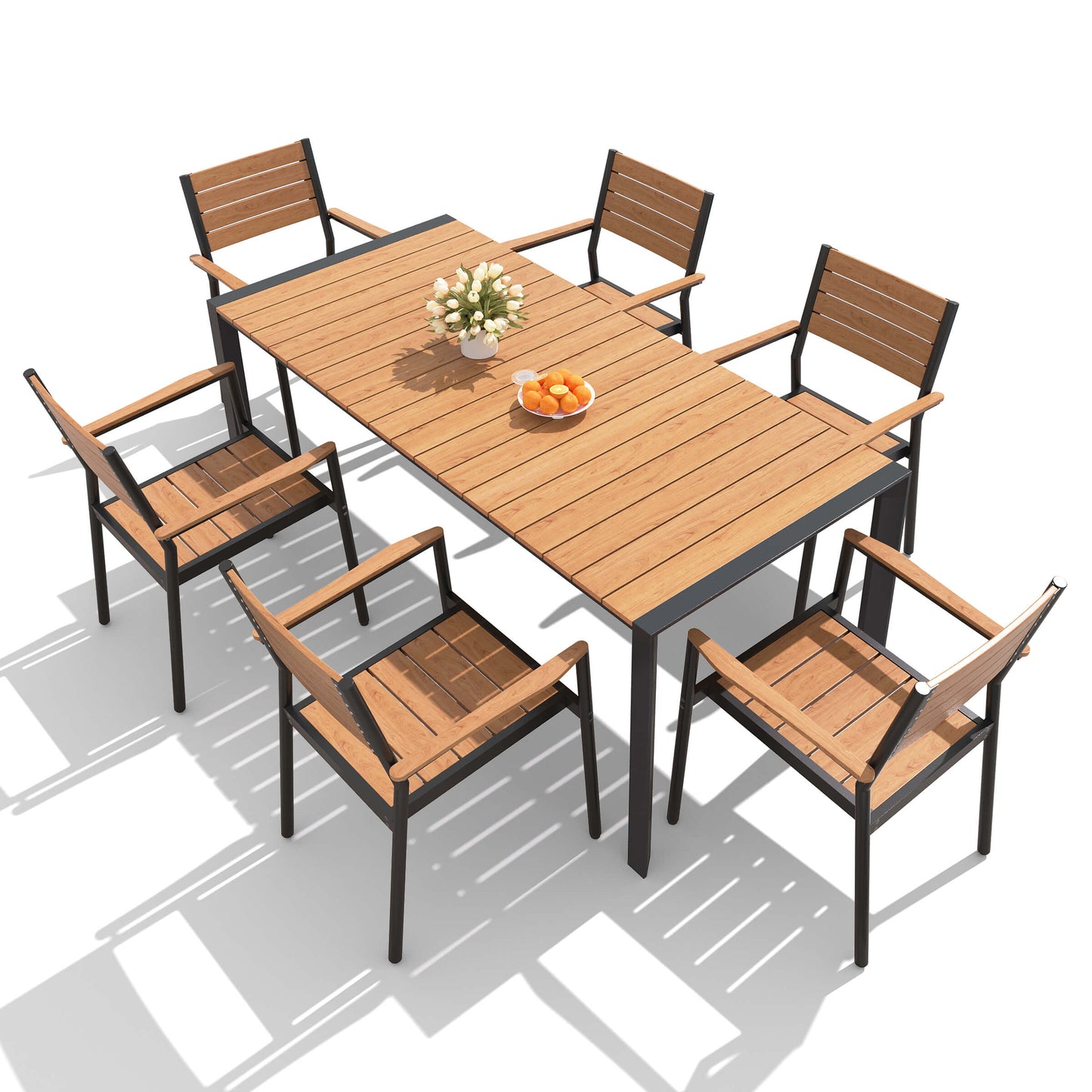 Aluminum Outdoor Dining Set with Umbrella Hole & Stackable Chairs