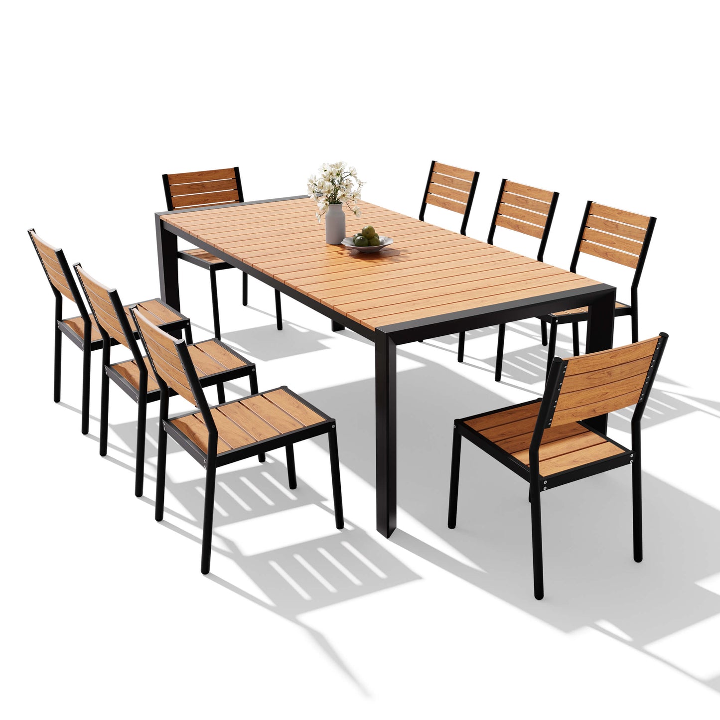 Aluminum Outdoor Dining Set with Umbrella Hole & Stackable Chairs
