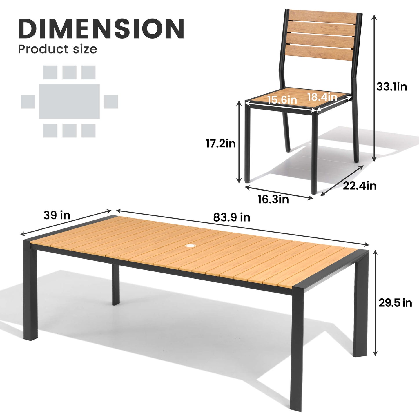Aluminum Outdoor Dining Set with Umbrella Hole & Stackable Chairs