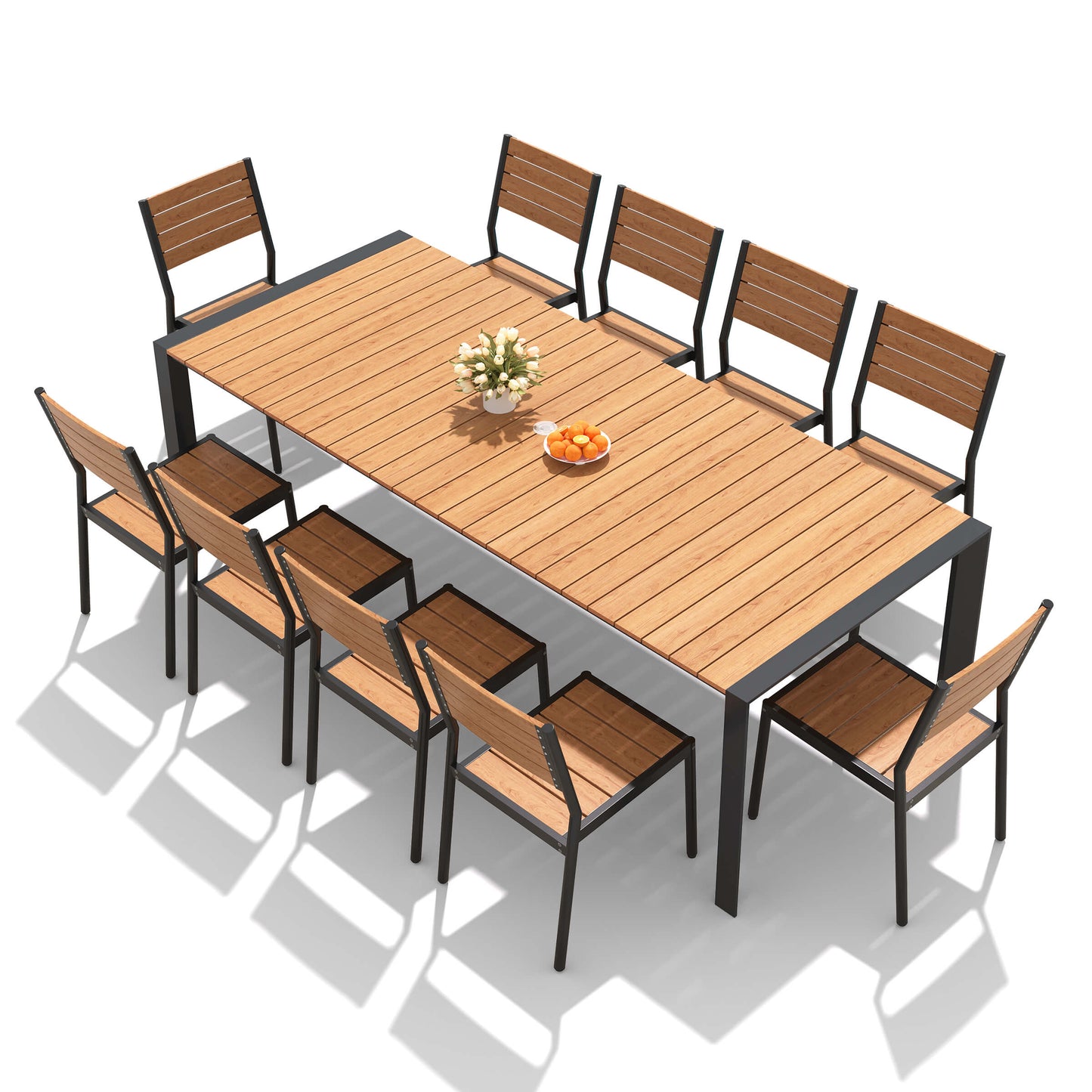 Aluminum Outdoor Dining Set with Umbrella Hole & Stackable Chairs