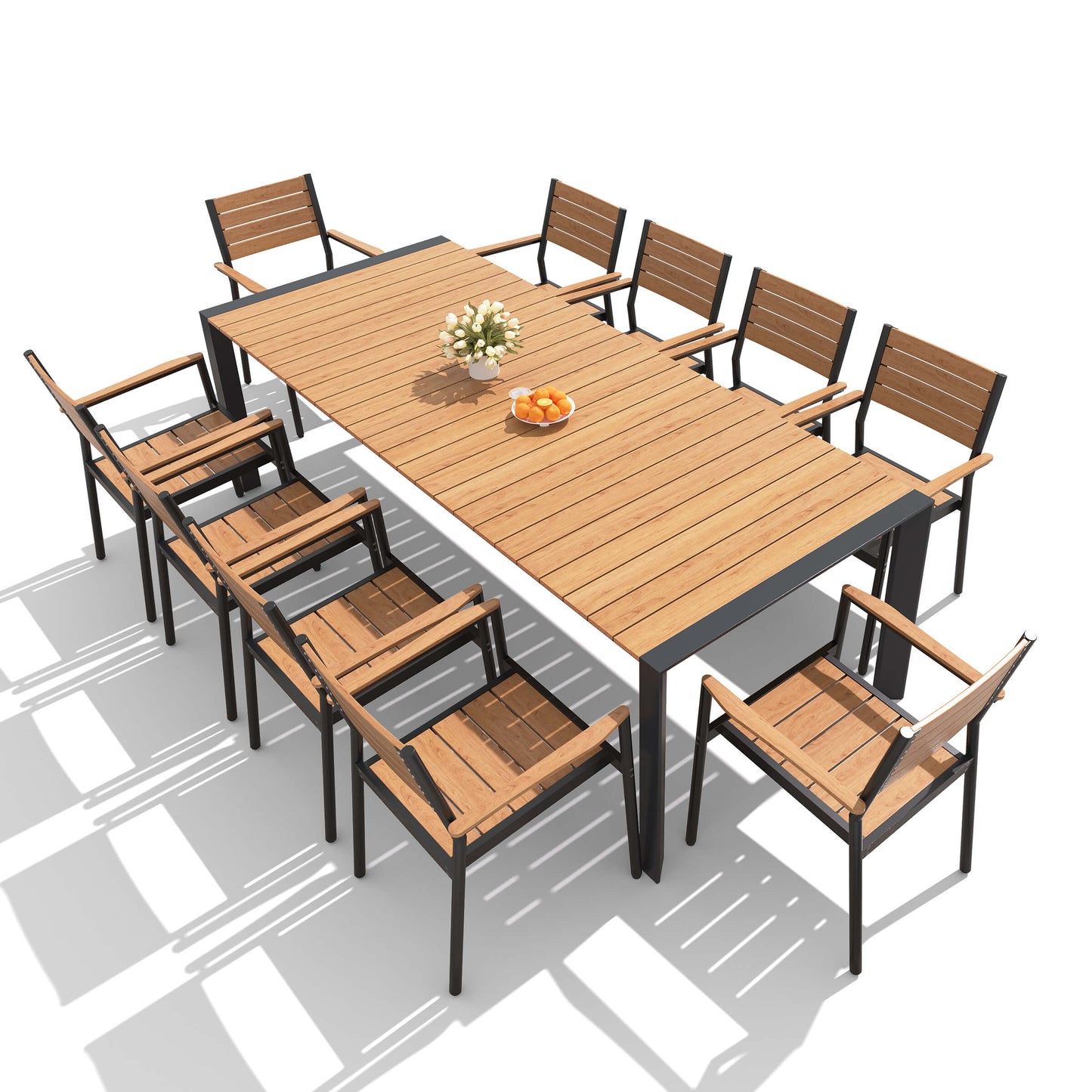 Aluminum Outdoor Dining Set with Umbrella Hole & Stackable Chairs