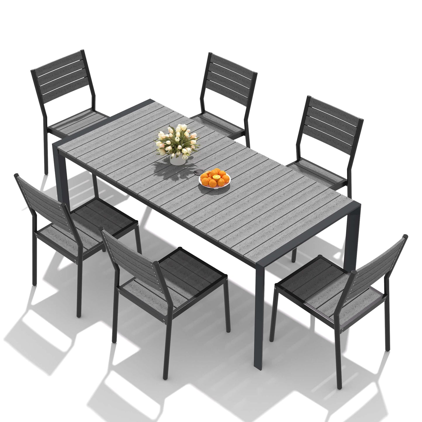 Aluminum Outdoor Dining Set with Umbrella Hole & Stackable Chairs