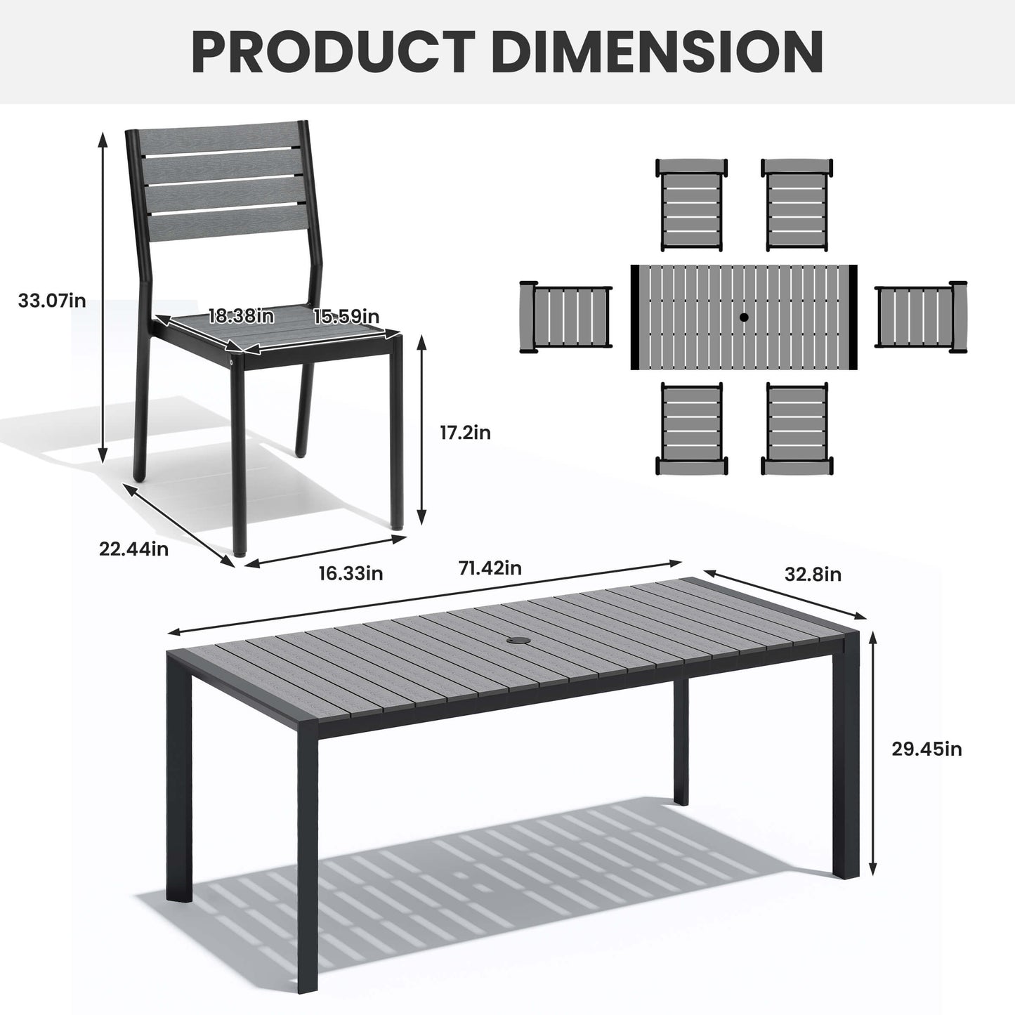 Aluminum Outdoor Dining Set with Umbrella Hole & Stackable Chairs