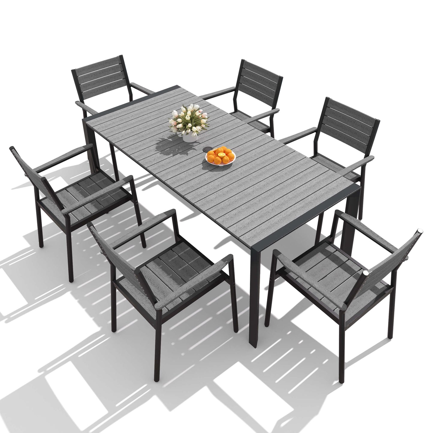 Aluminum Outdoor Dining Set with Umbrella Hole & Stackable Chairs