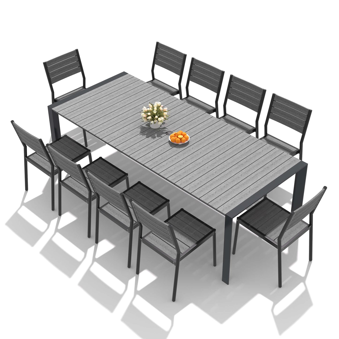 Aluminum Outdoor Dining Set with Umbrella Hole & Stackable Chairs