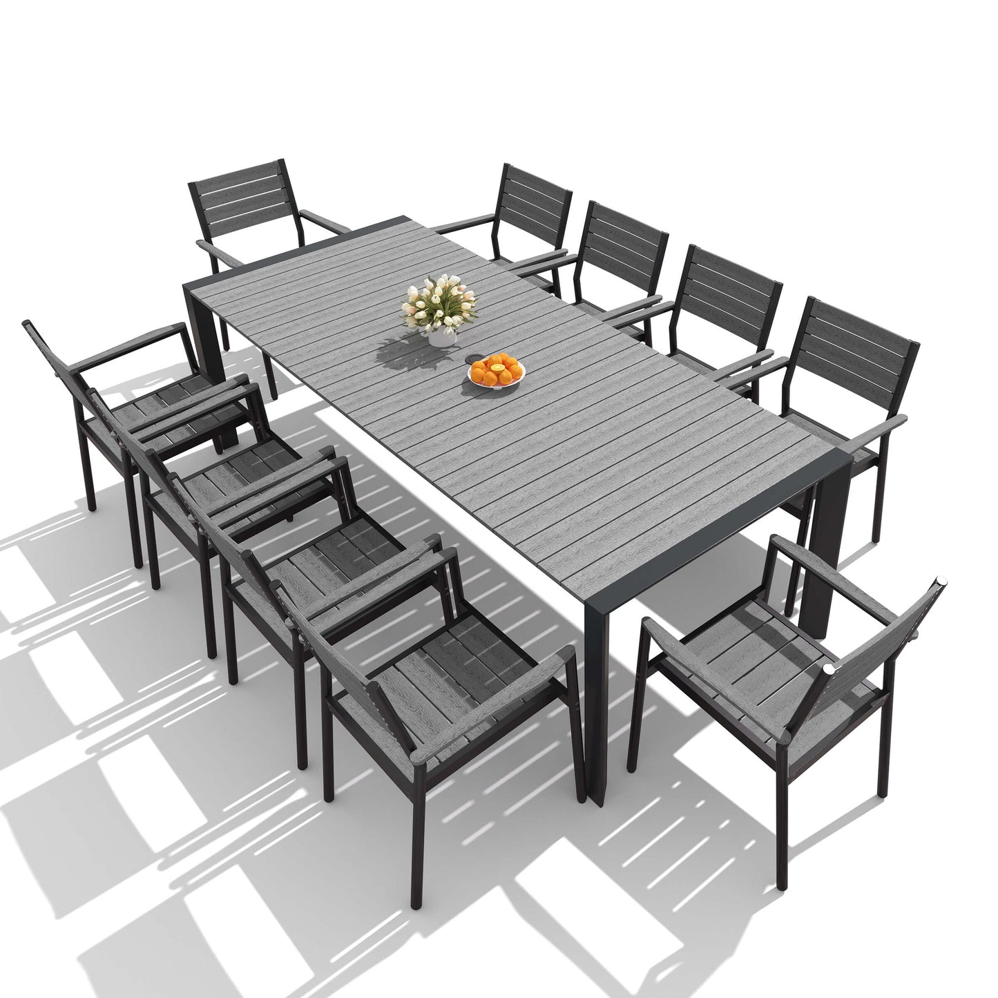 Aluminum Outdoor Dining Set with Umbrella Hole & Stackable Chairs