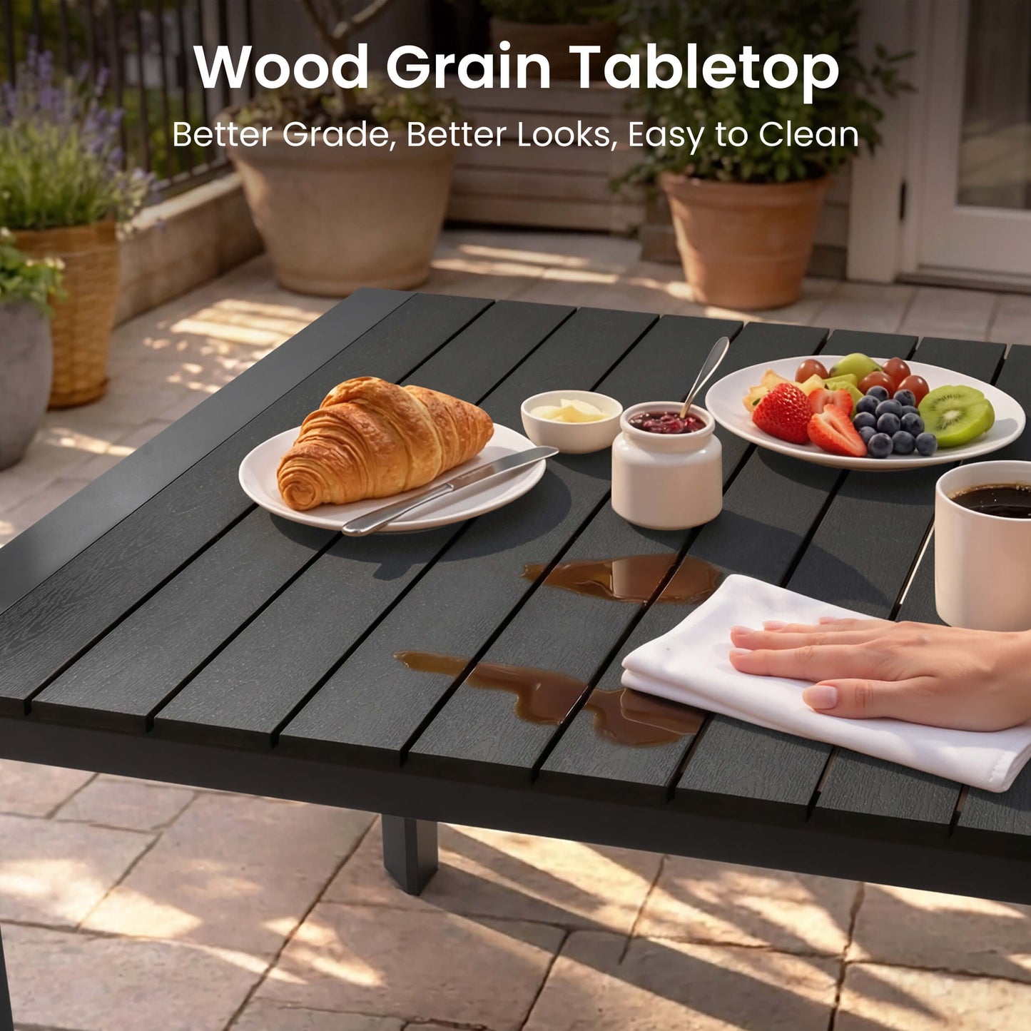 Aluminum Outdoor Dining Set with Umbrella Hole & Stackable Chairs