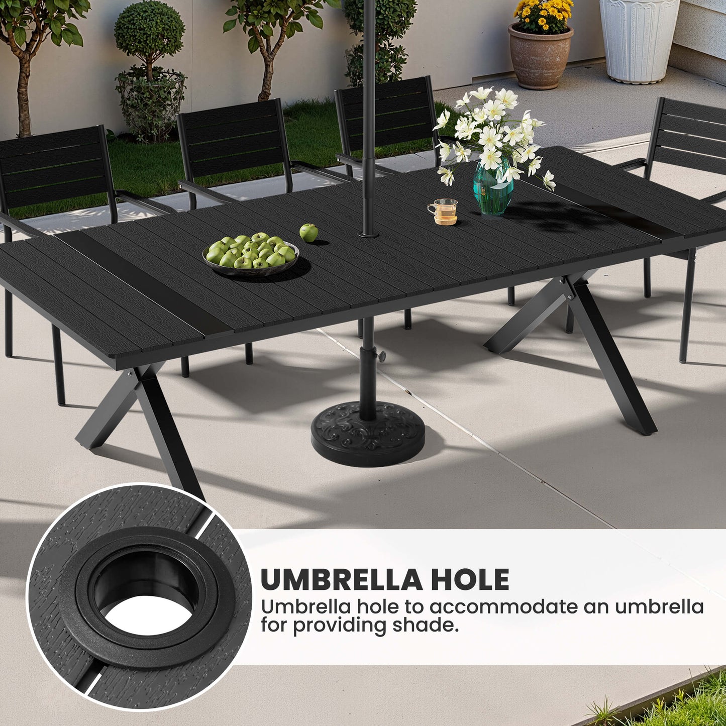 Aluminum Dining Set with Umbrella Hole & Stackable Chairs