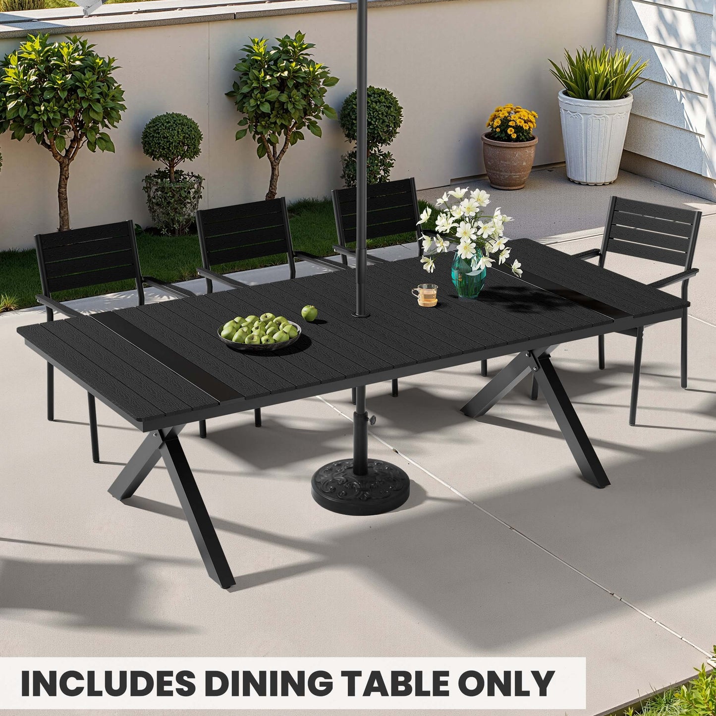 Aluminum Dining Set with Umbrella Hole & Stackable Chairs