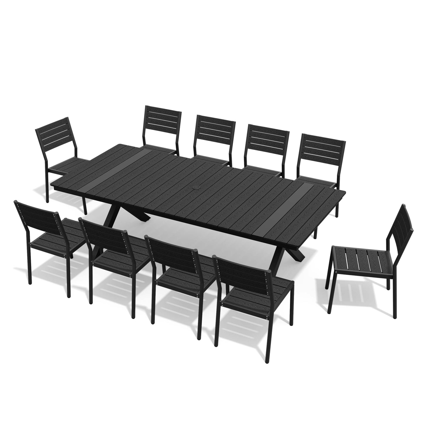 Aluminum Dining Set with Umbrella Hole & Stackable Chairs
