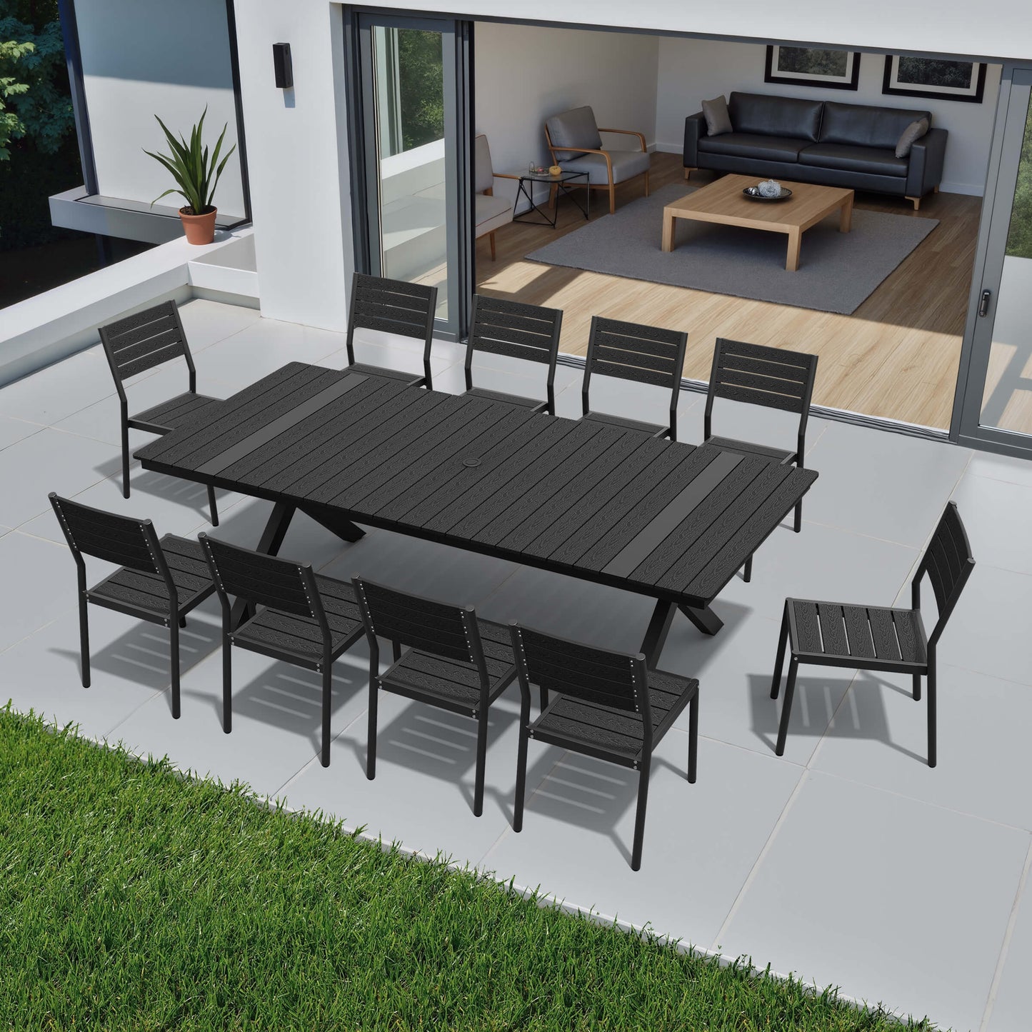 Aluminum Dining Set with Umbrella Hole & Stackable Chairs
