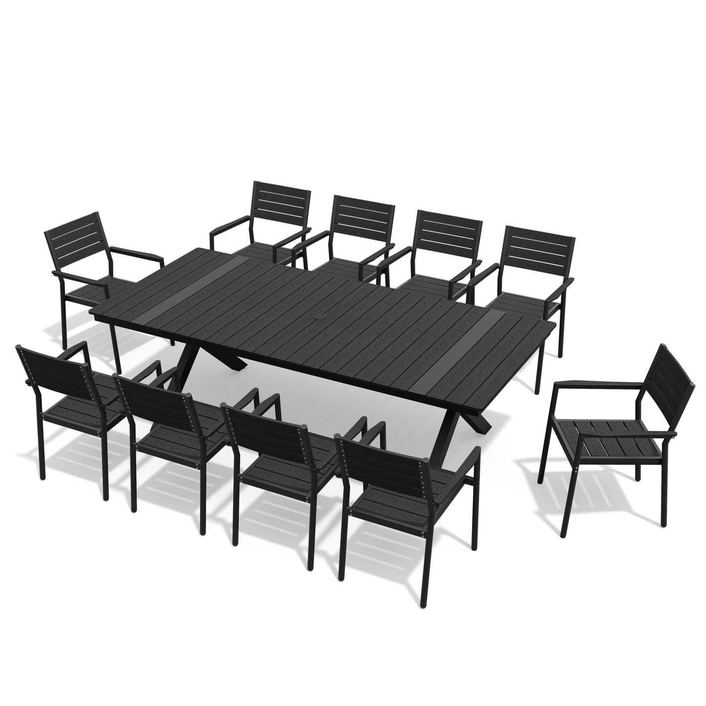 Aluminum Dining Set with Umbrella Hole & Stackable Chairs