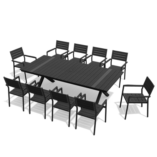 Aluminum Dining Set with Umbrella Hole & Stackable Chairs