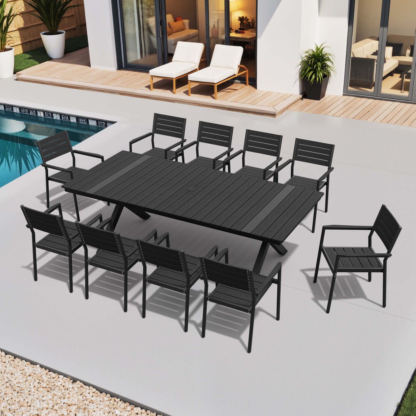 Aluminum Dining Set with Umbrella Hole & Stackable Chairs