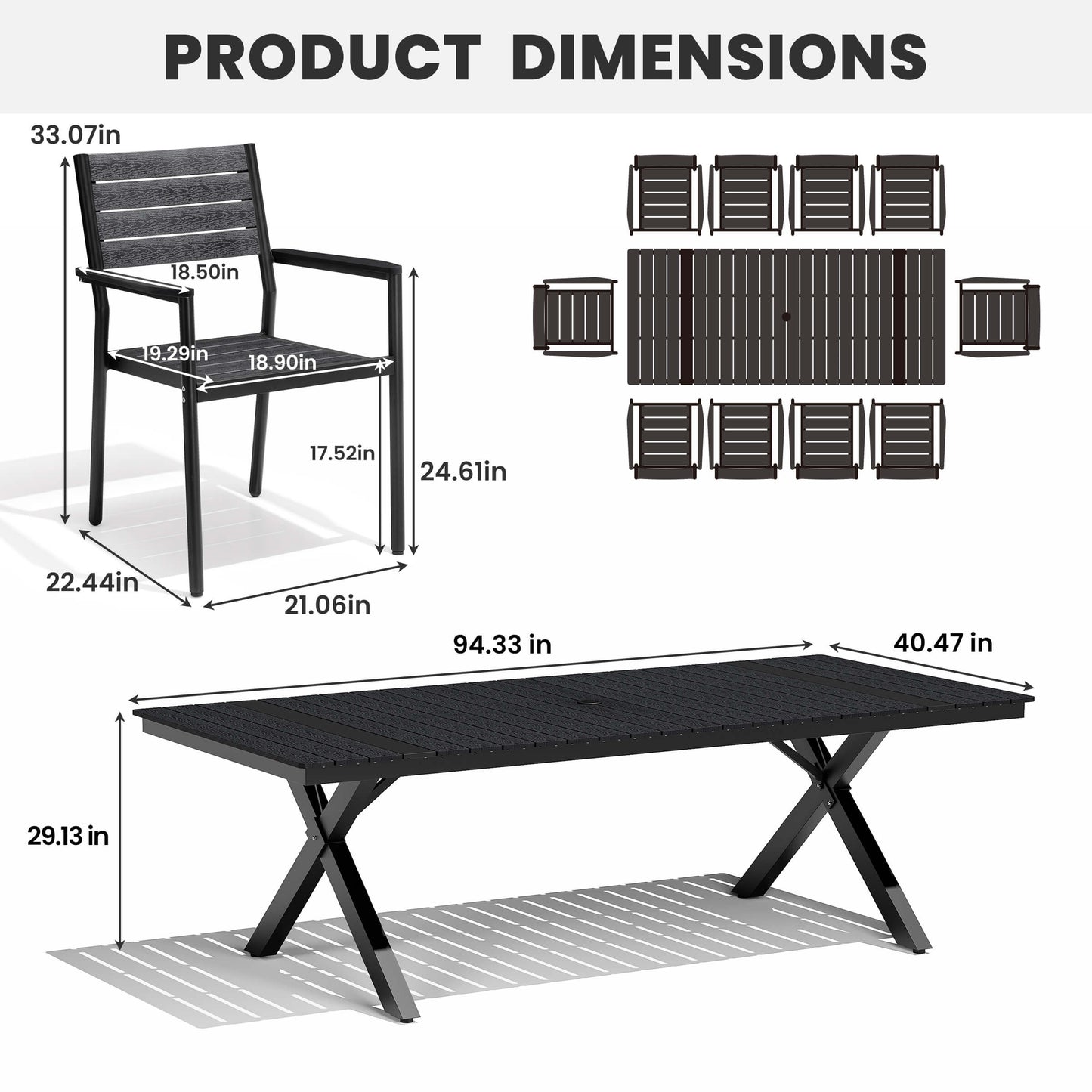 Aluminum Dining Set with Umbrella Hole & Stackable Chairs