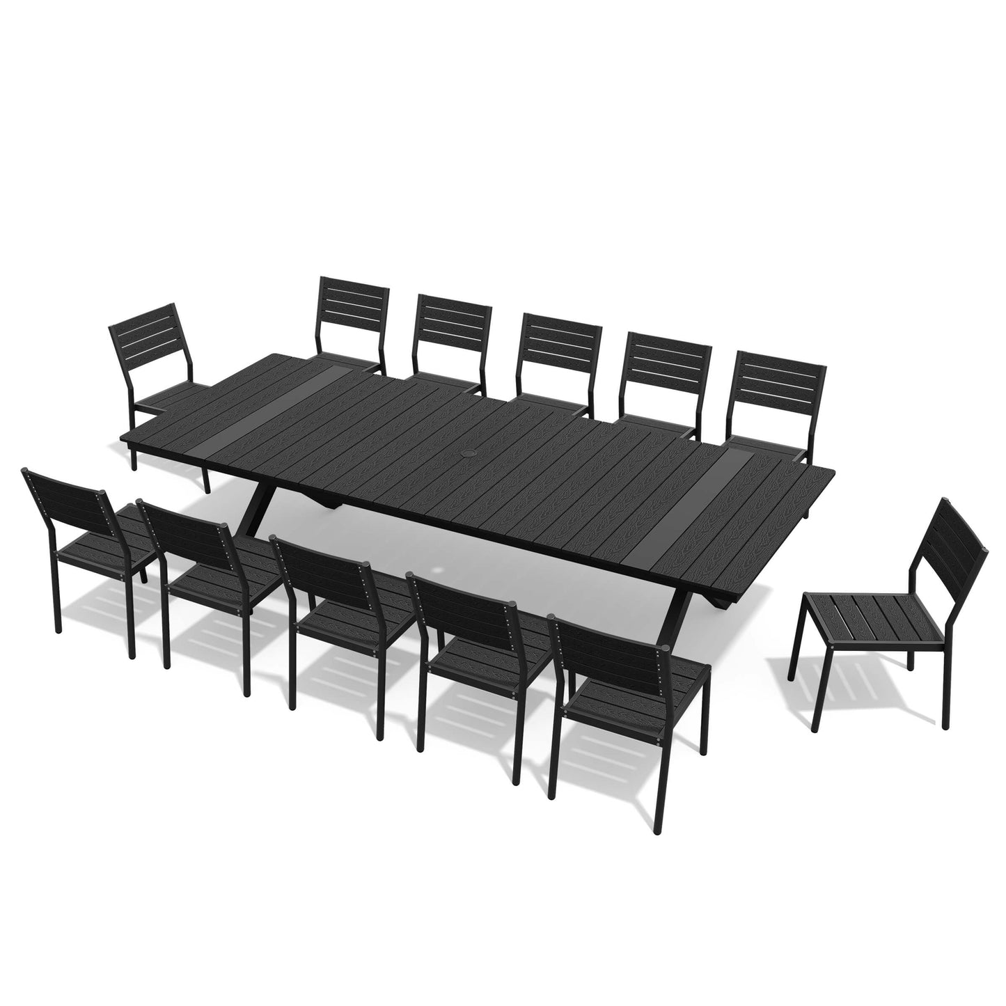 Aluminum Dining Set with Umbrella Hole & Stackable Chairs