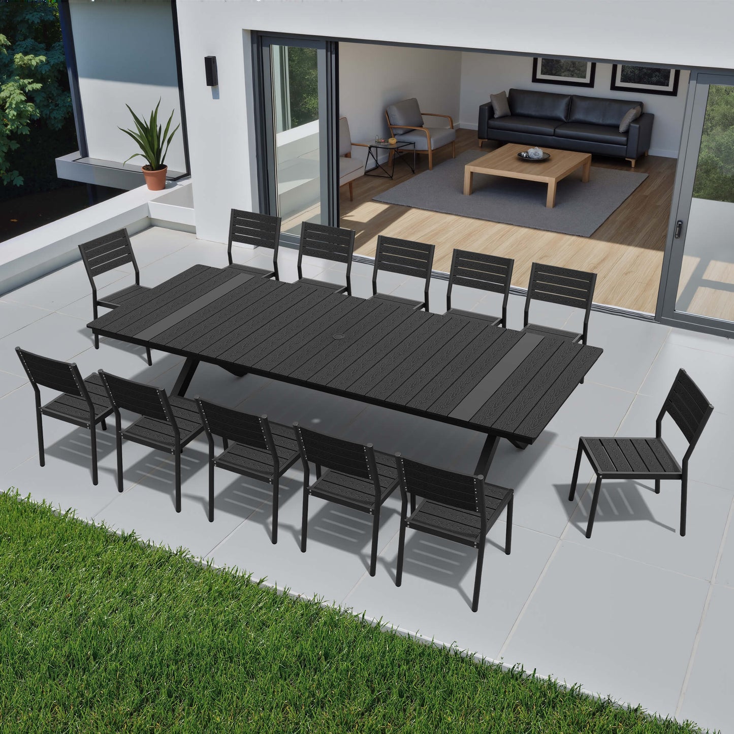 Aluminum Dining Set with Umbrella Hole & Stackable Chairs