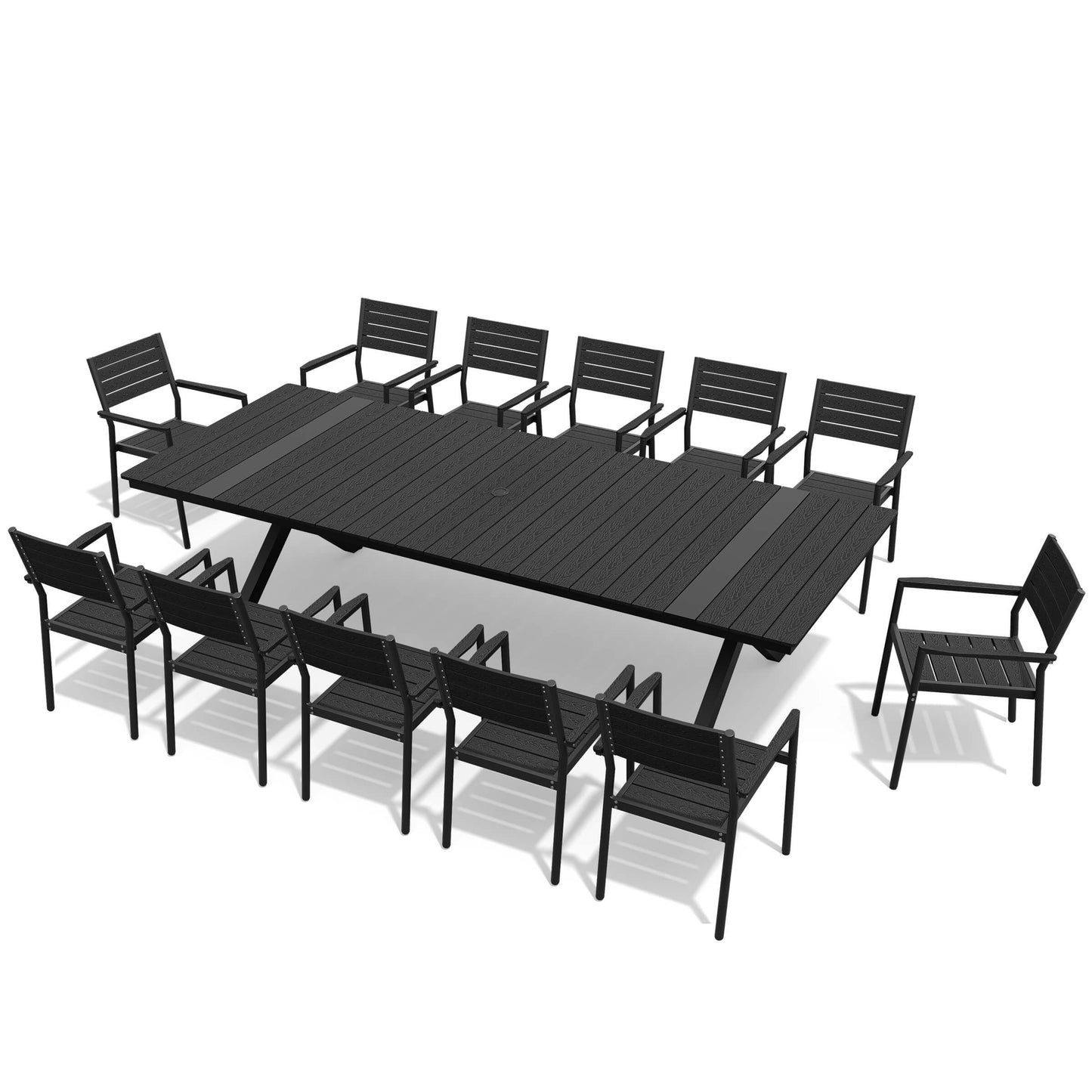 Aluminum Dining Set with Umbrella Hole & Stackable Chairs