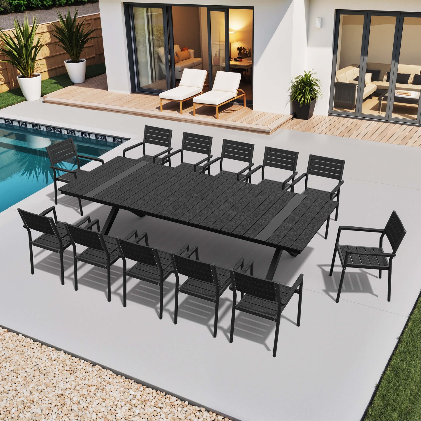 Aluminum Dining Set with Umbrella Hole & Stackable Chairs