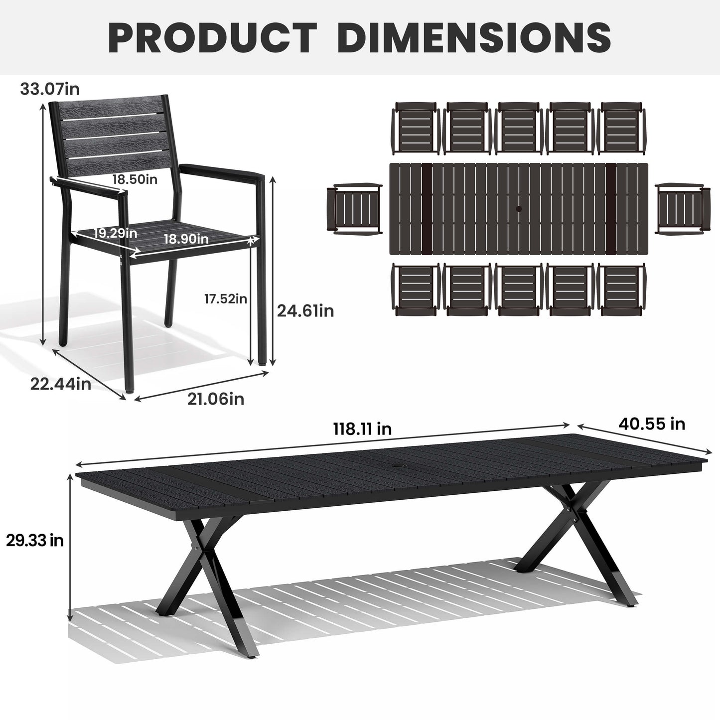 Aluminum Dining Set with Umbrella Hole & Stackable Chairs