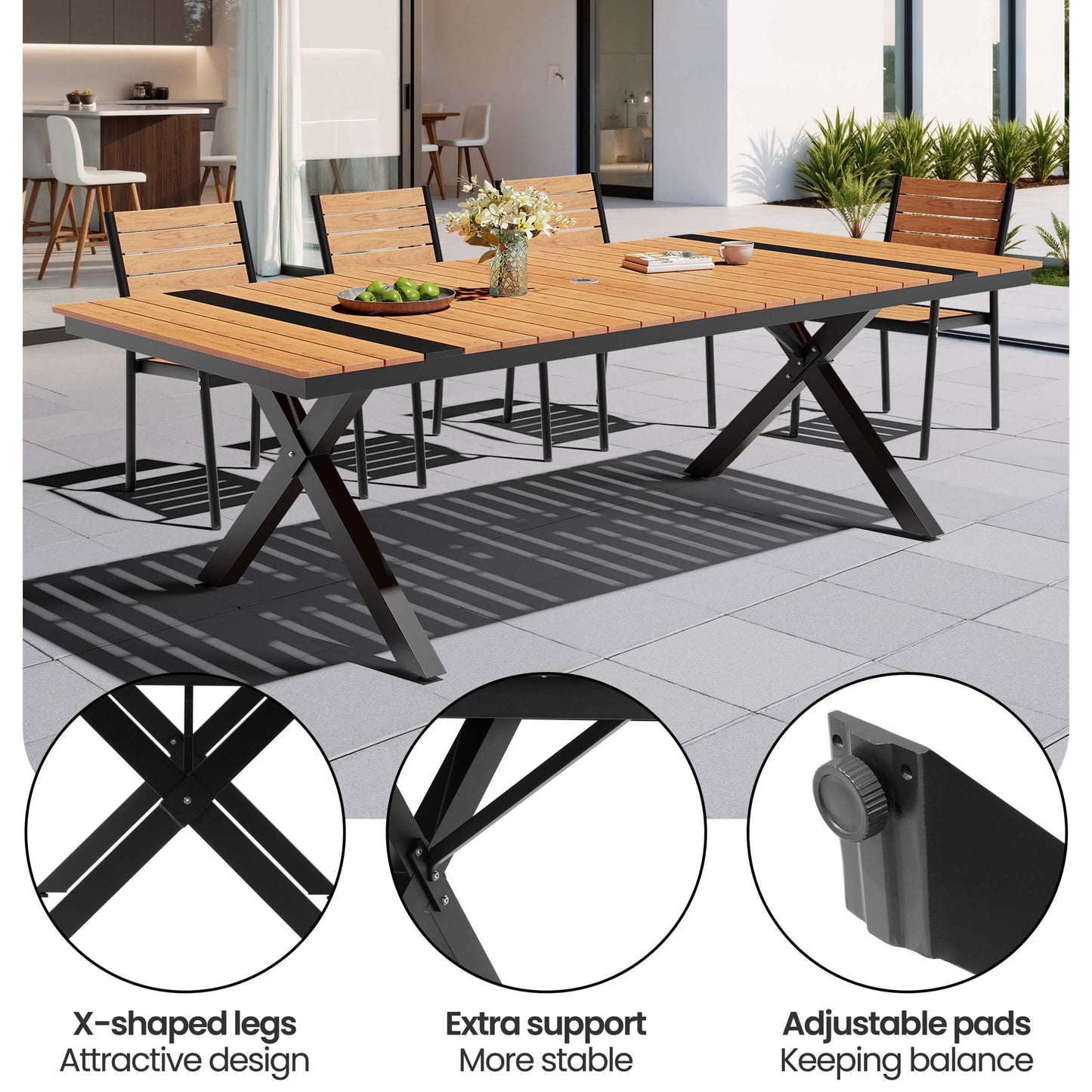 Aluminum Outdoor Dining Table with Umbrella Hole