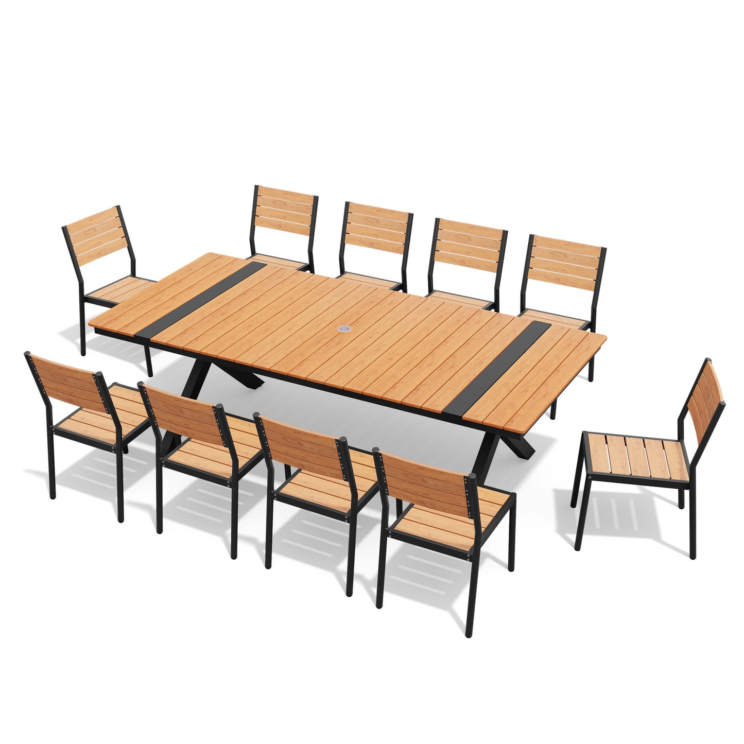 Aluminum Dining Set with Umbrella Hole & Stackable Chairs