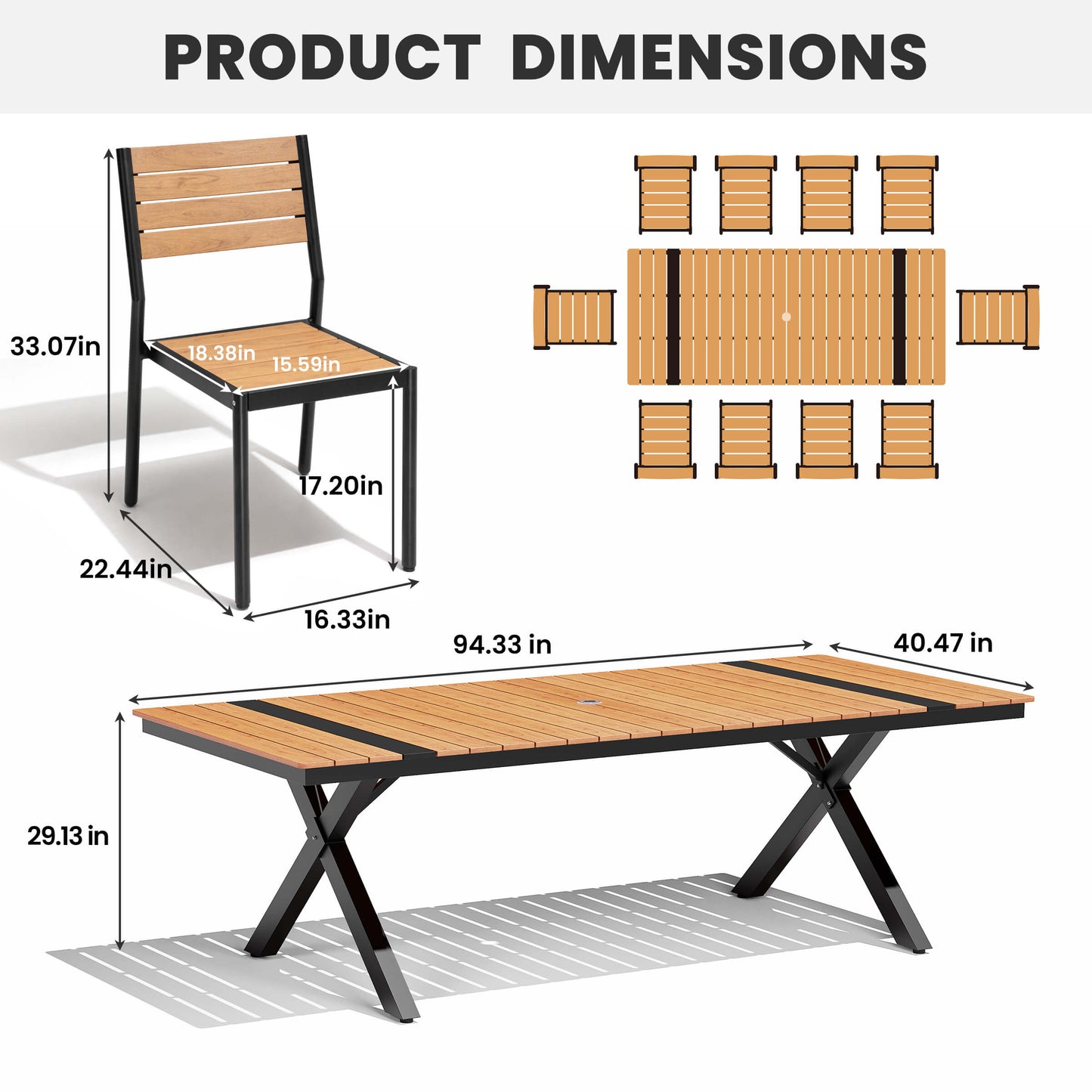 Aluminum Dining Set with Umbrella Hole & Stackable Chairs
