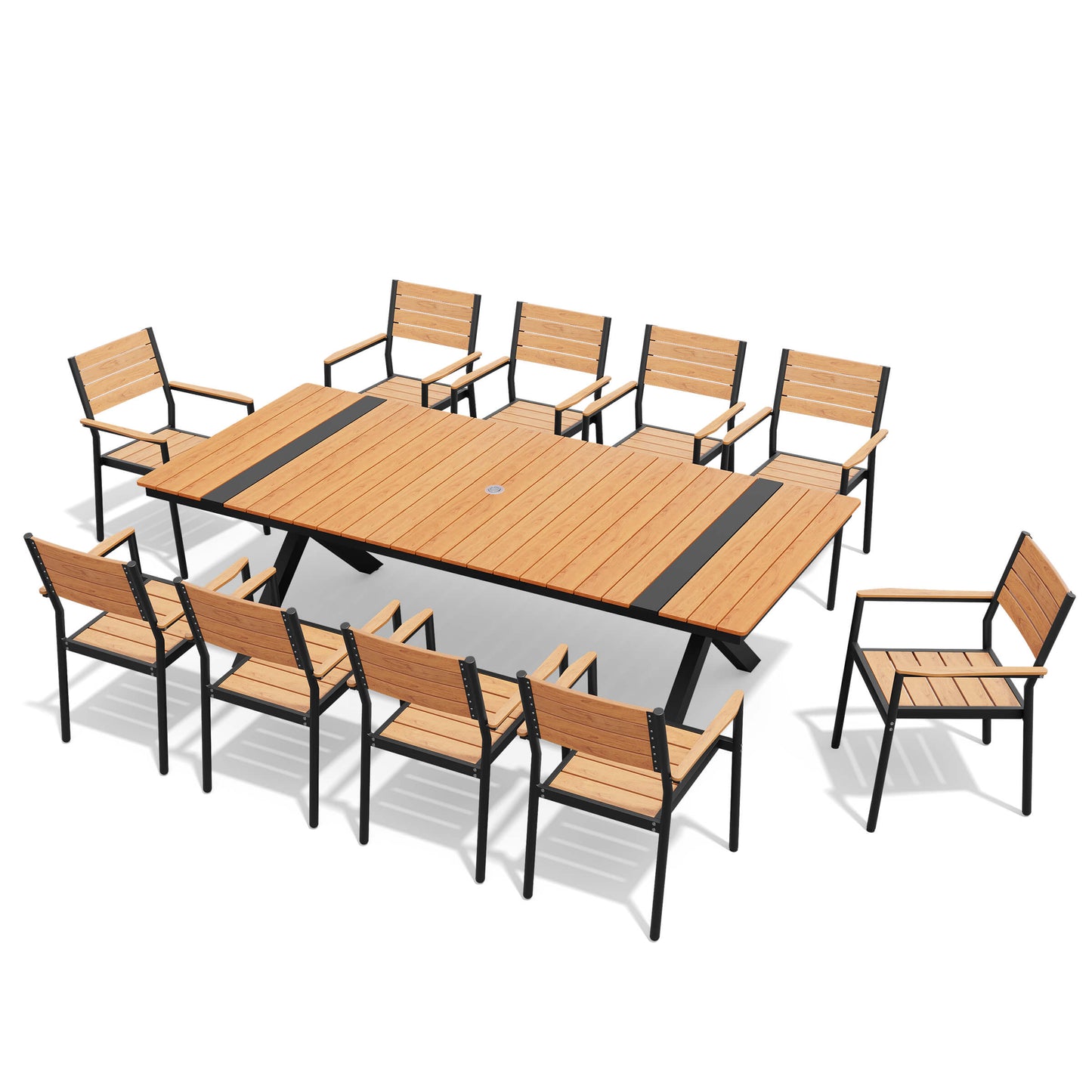 Aluminum Dining Set with Umbrella Hole & Stackable Chairs