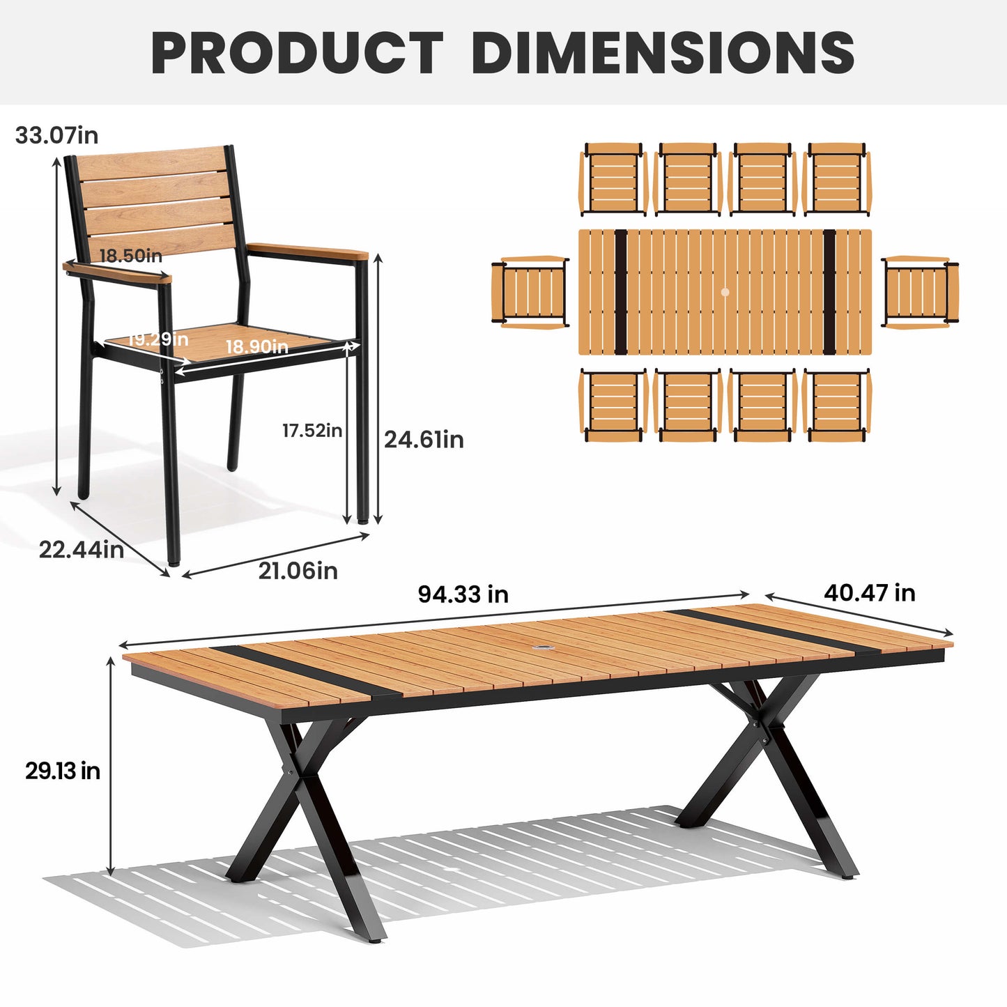 Aluminum Dining Set with Umbrella Hole & Stackable Chairs
