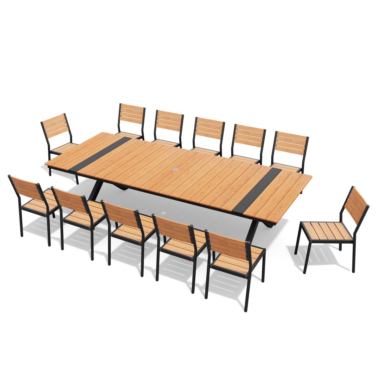 Aluminum Dining Set with Umbrella Hole & Stackable Chairs