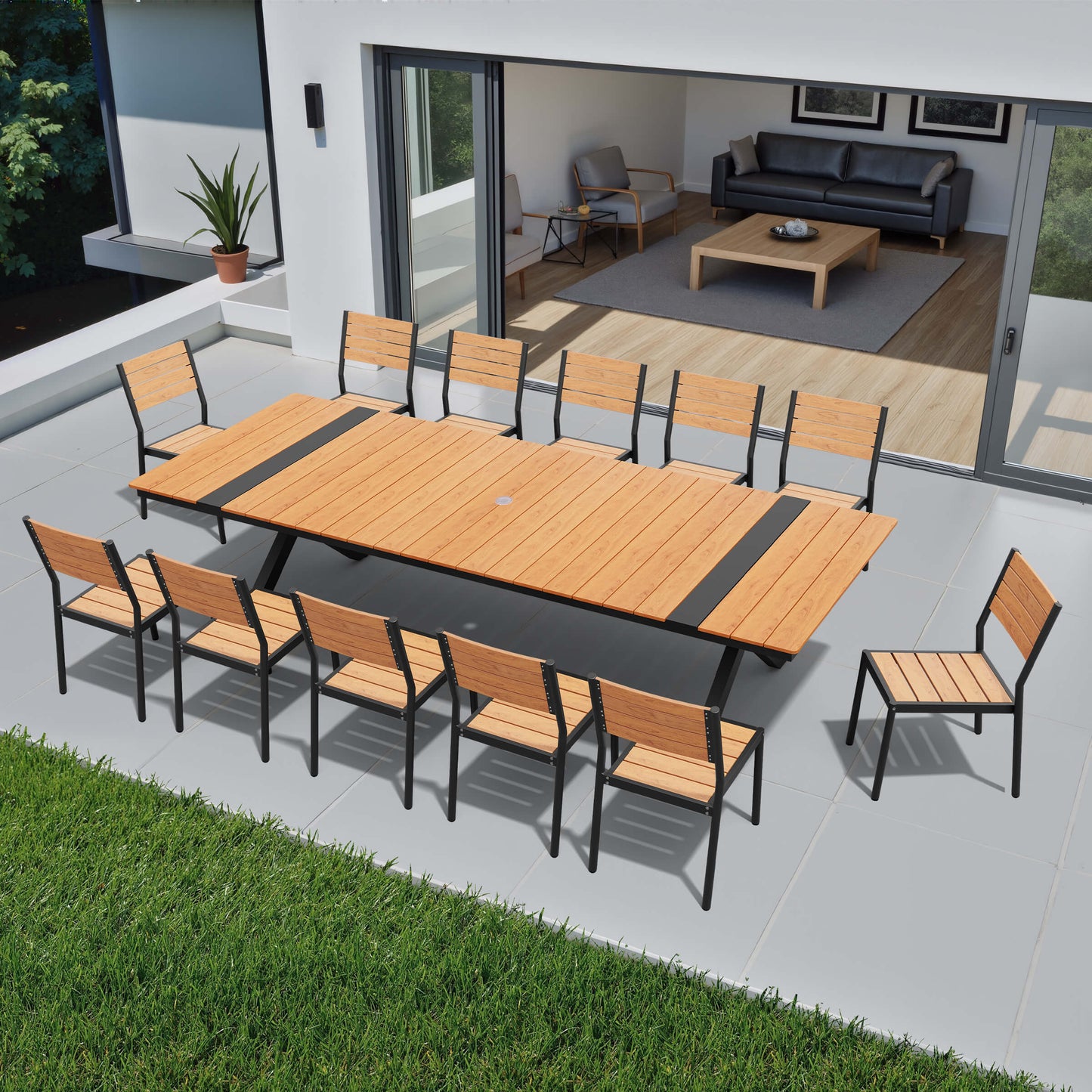 Aluminum Dining Set with Umbrella Hole & Stackable Chairs