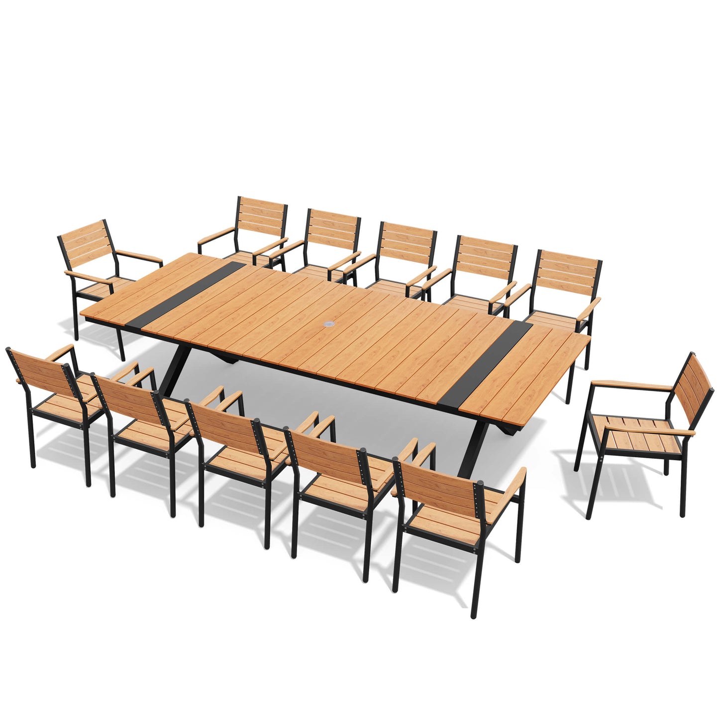 Aluminum Dining Set with Umbrella Hole & Stackable Chairs