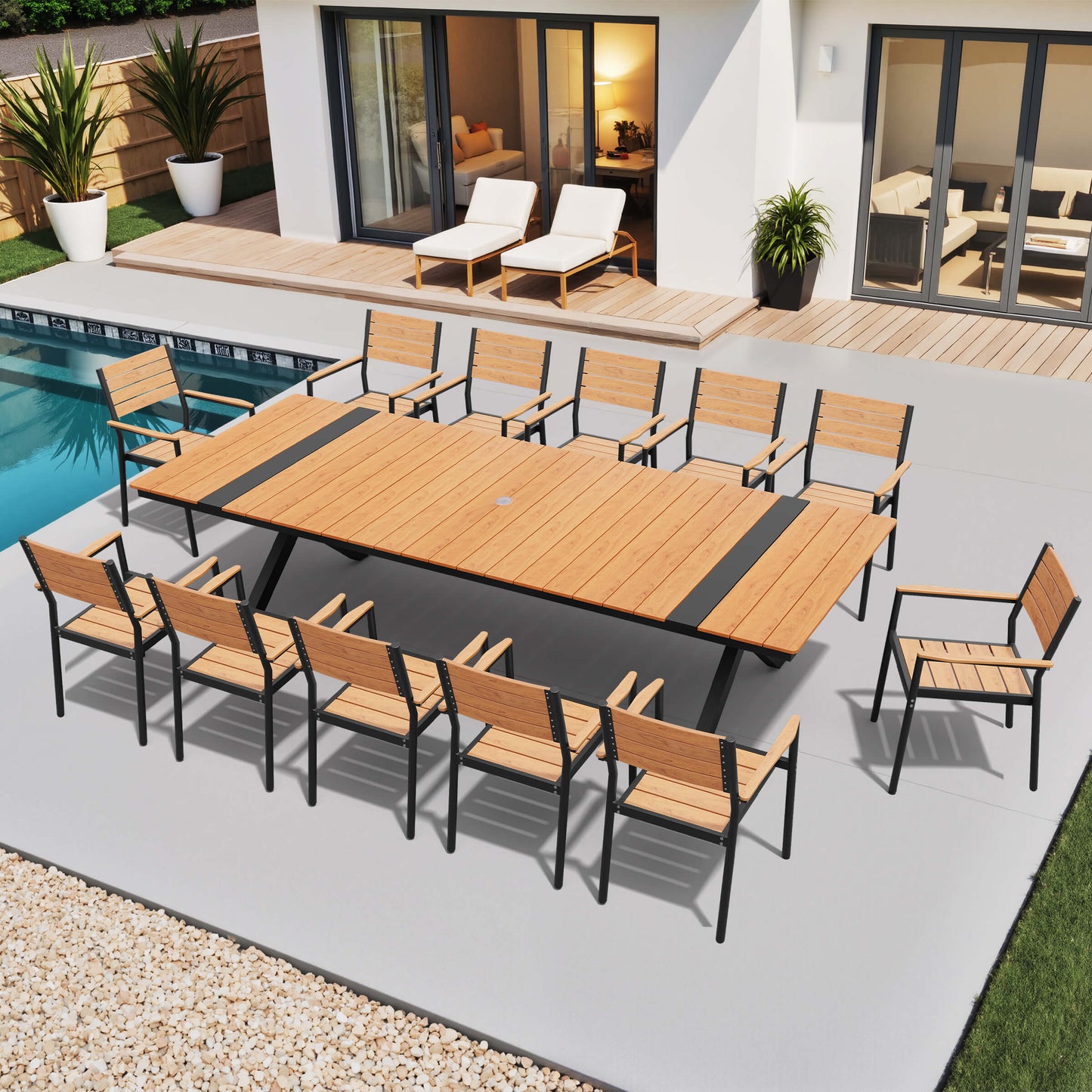 Aluminum Dining Set with Umbrella Hole & Stackable Chairs