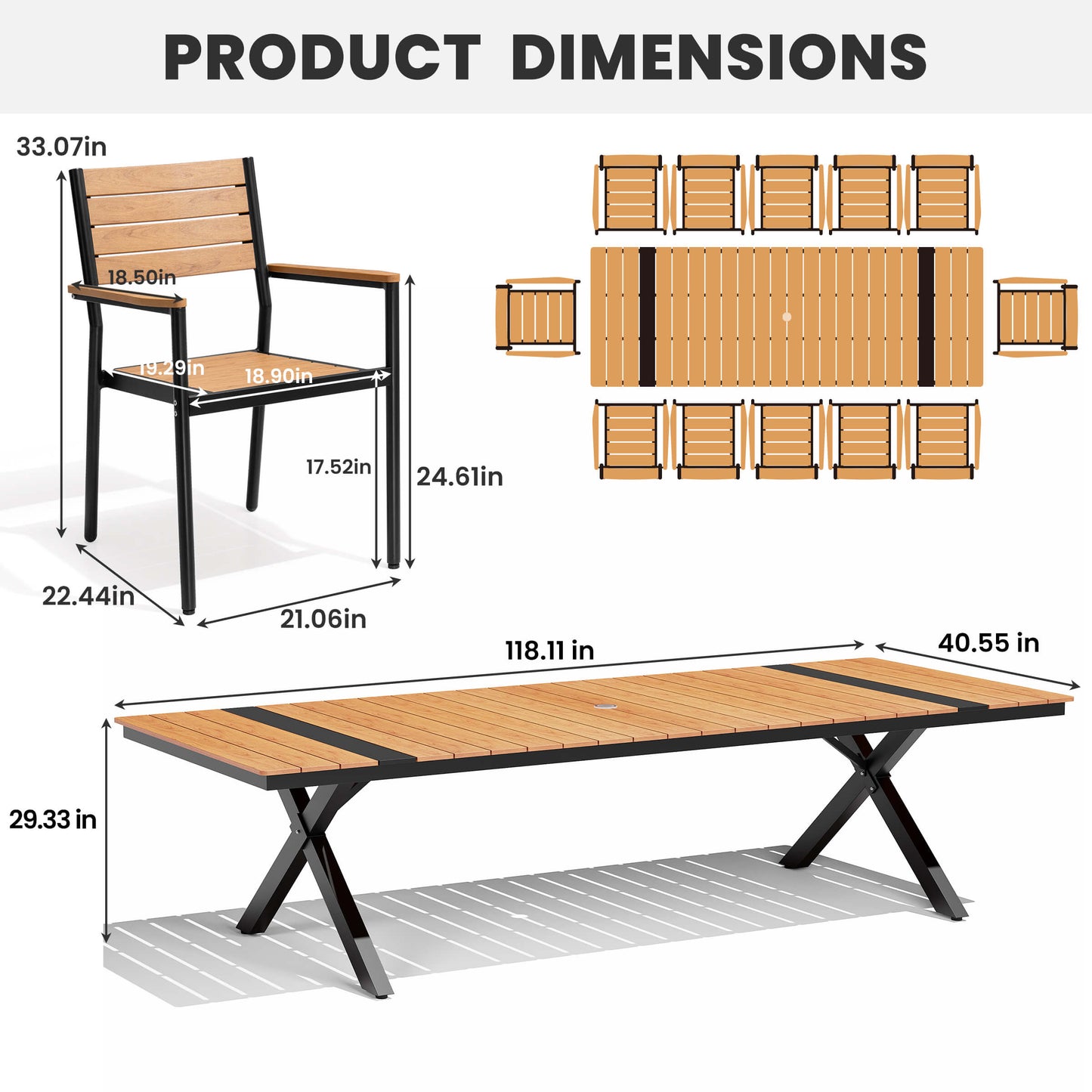 Aluminum Dining Set with Umbrella Hole & Stackable Chairs