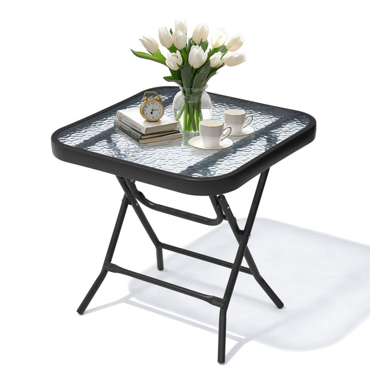 18x18" Foldable Square Glass Top Outdoor Side Table