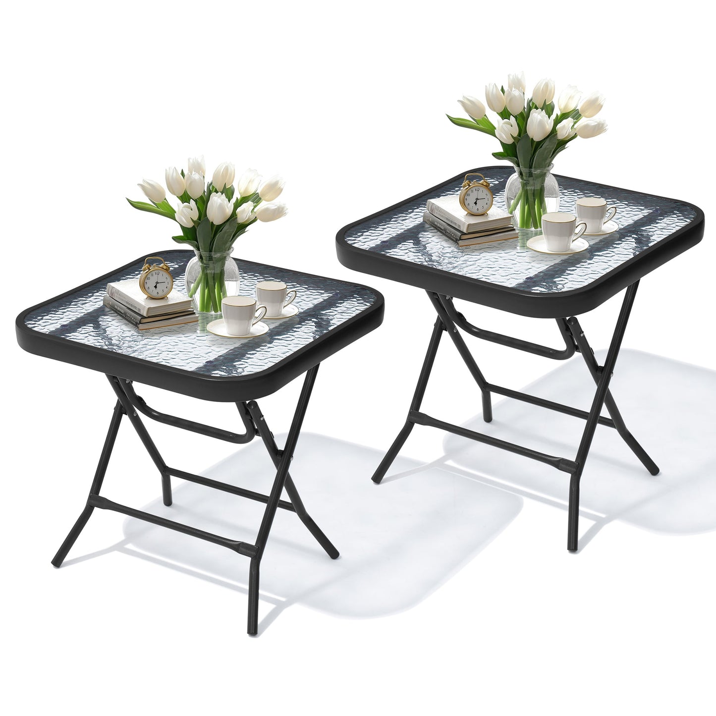 18x18" Foldable Square Glass Top Outdoor Side Table
