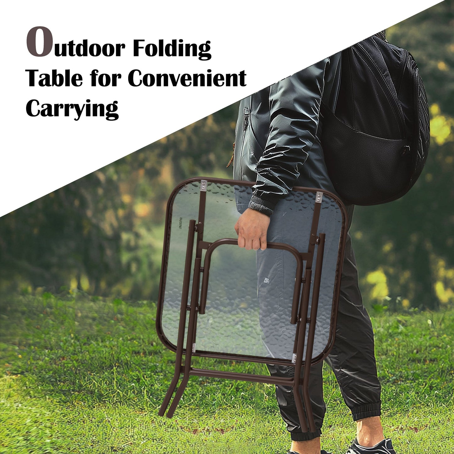 18x18" Foldable Square Glass Top Outdoor Side Table