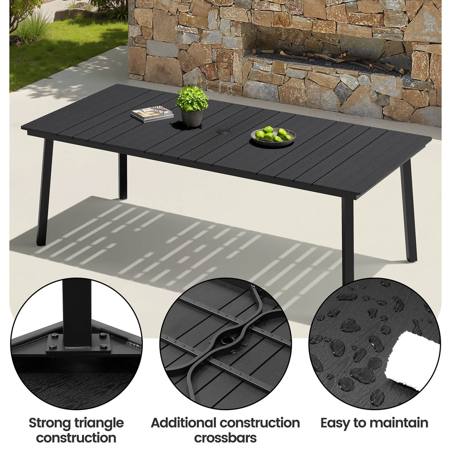 71x33" Outdoor Dining Table with Umbrella Hole