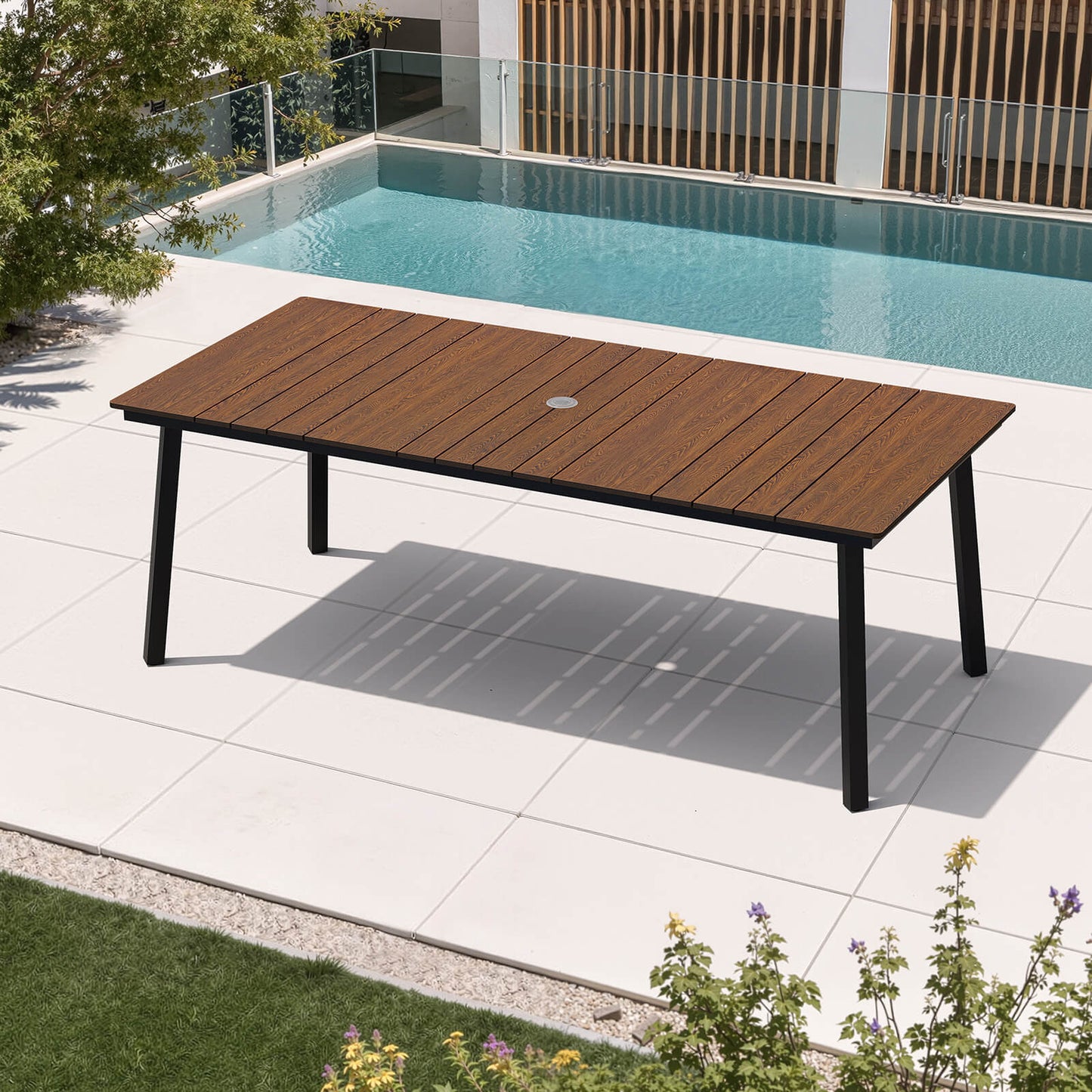 71x33" Outdoor Dining Table with Umbrella Hole